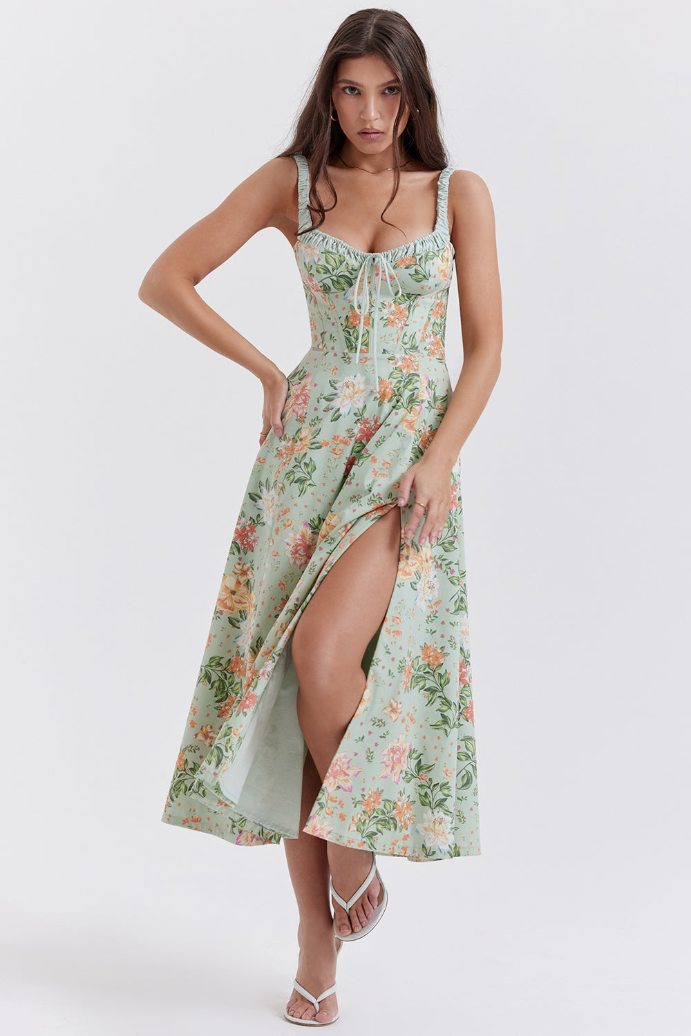 Melivya™ SABRINA LIGHT JADE PRINT BUSTIER SUNDRESS