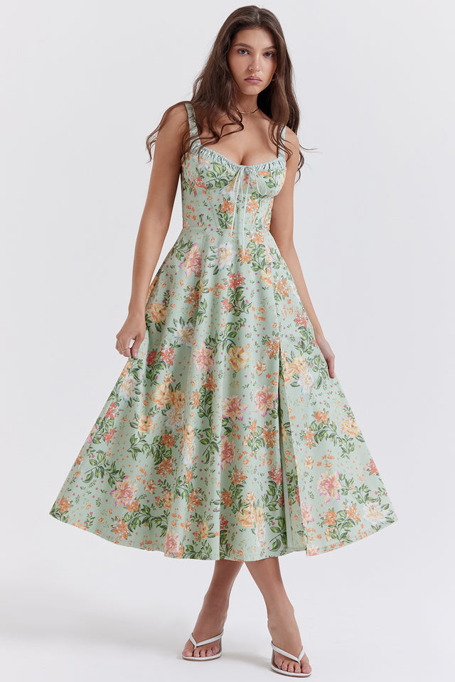 Melivya™ SABRINA LIGHT JADE PRINT BUSTIER SUNDRESS