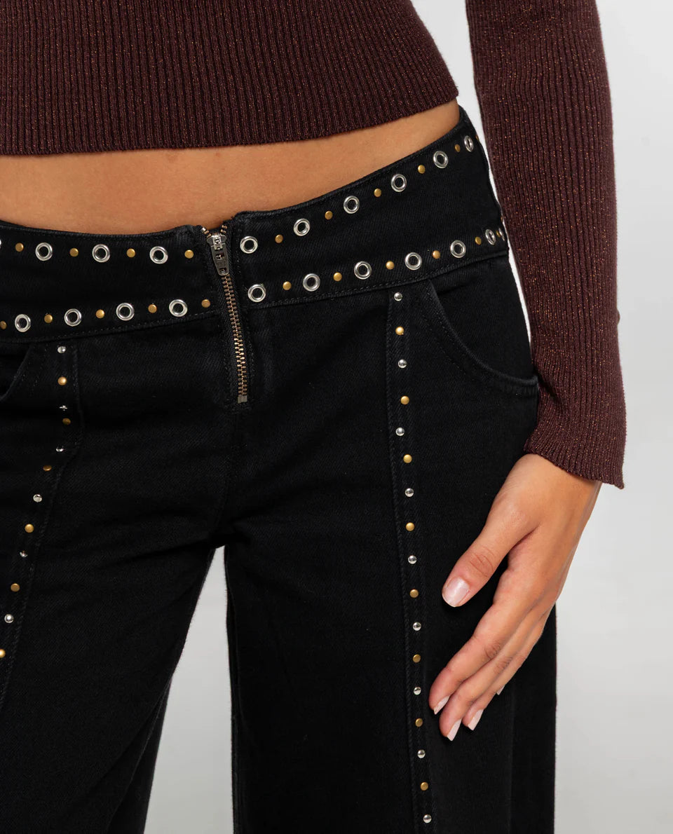 Melivya™ Black Cutout Flare Jeans