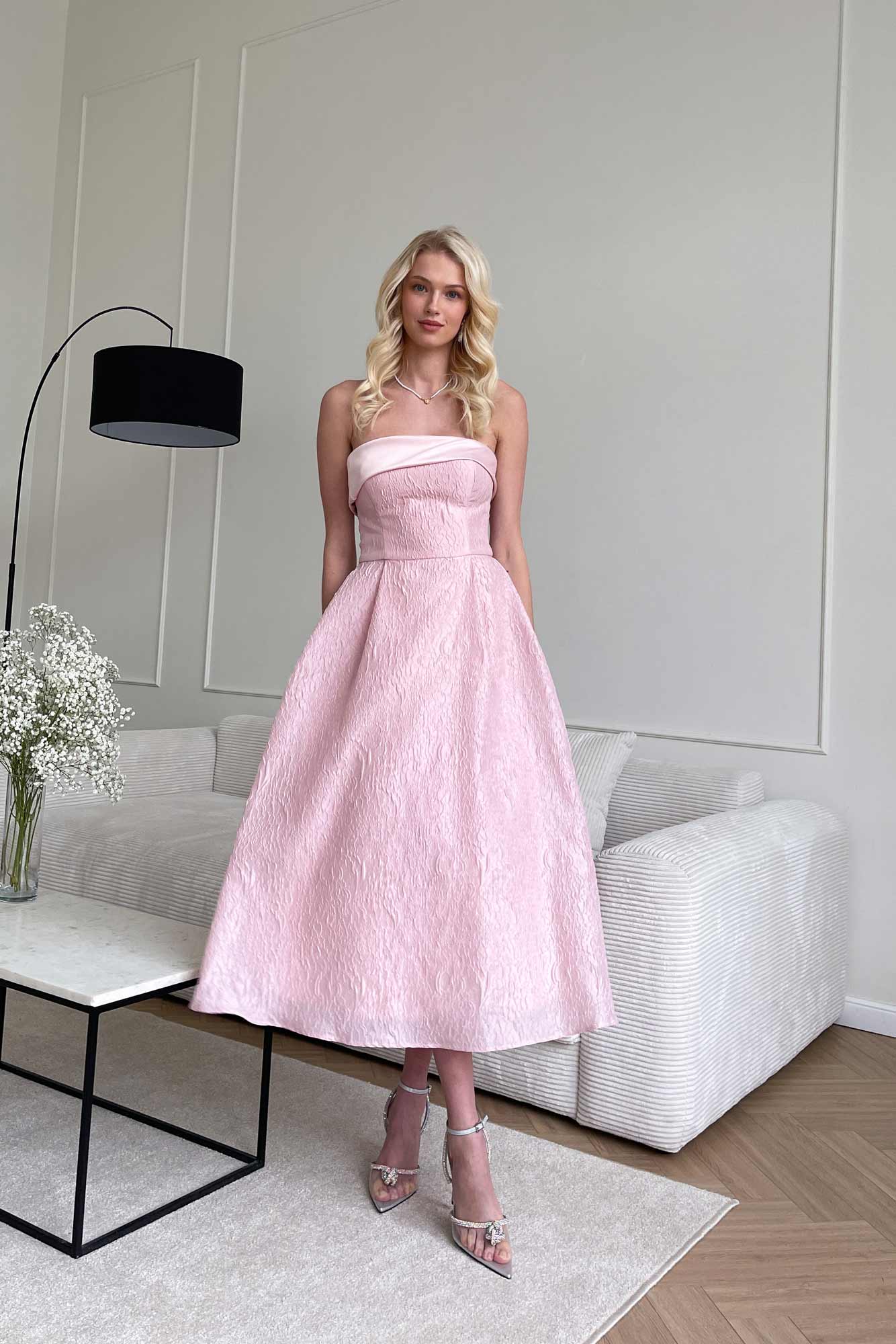 Melivya™ Jacquard Midi Dress with Satin Turn-up