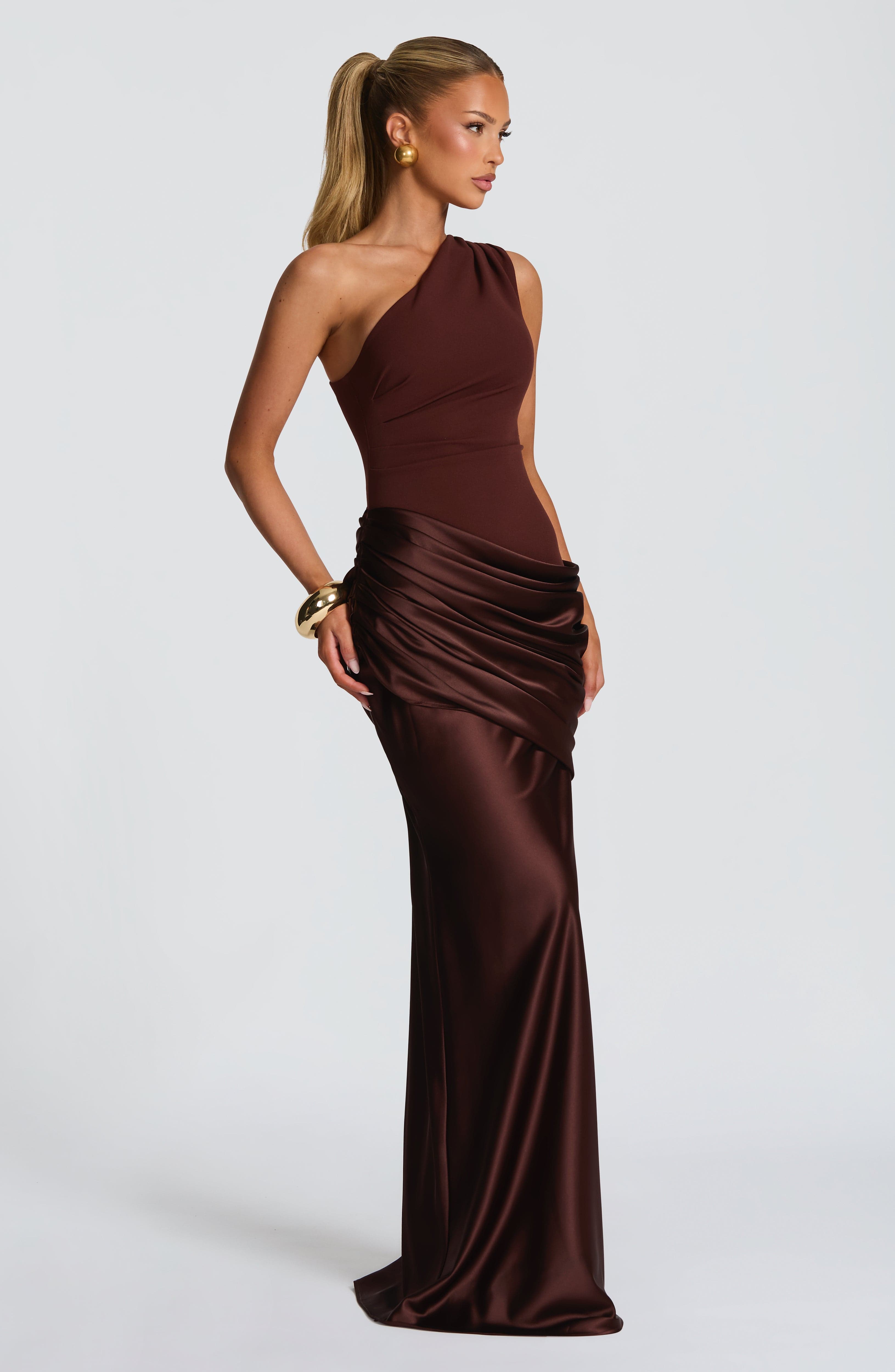 Melivya™ Malina Long Dress – Plum Brown