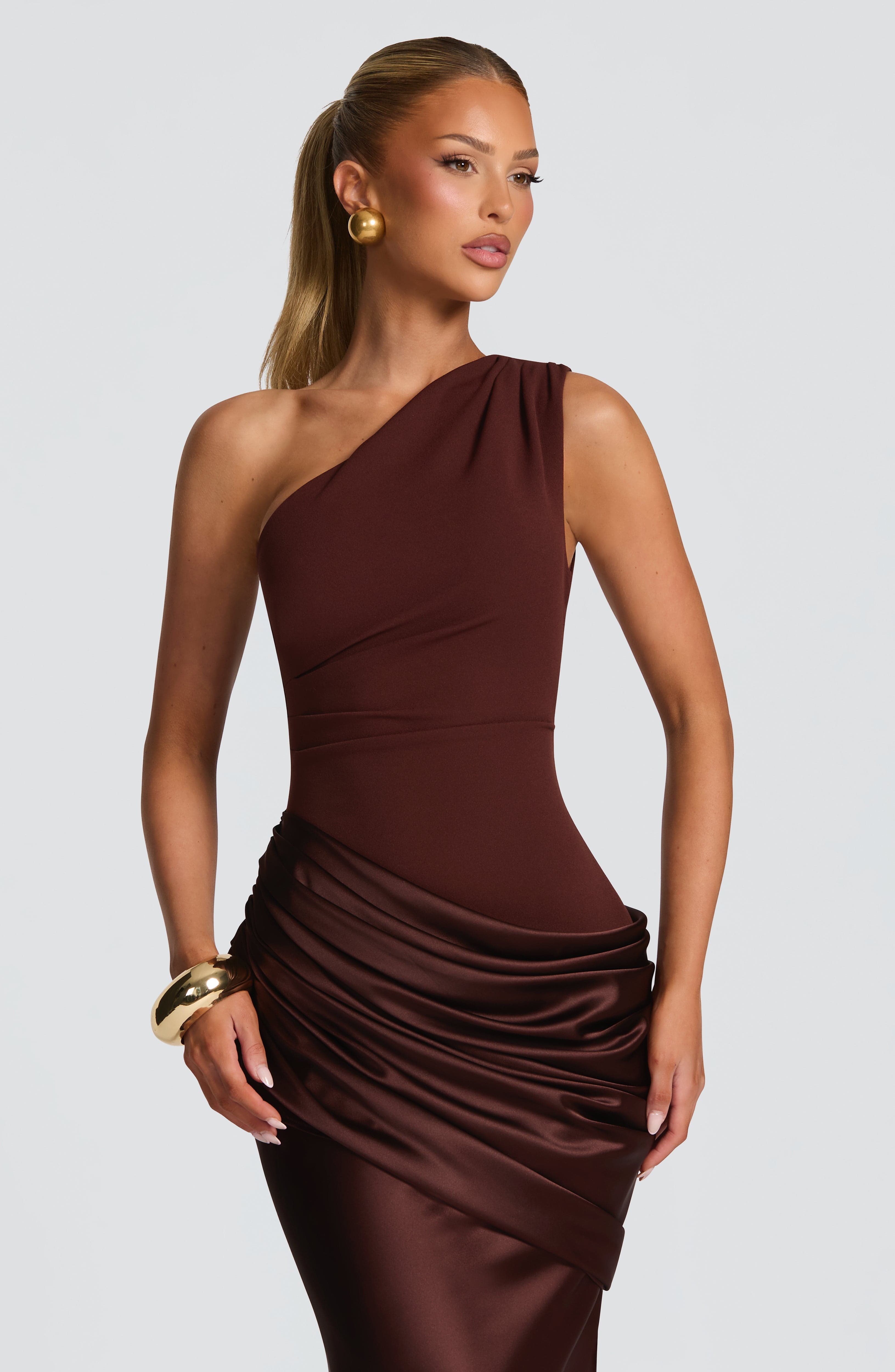 Melivya™ Malina Long Dress – Plum Brown