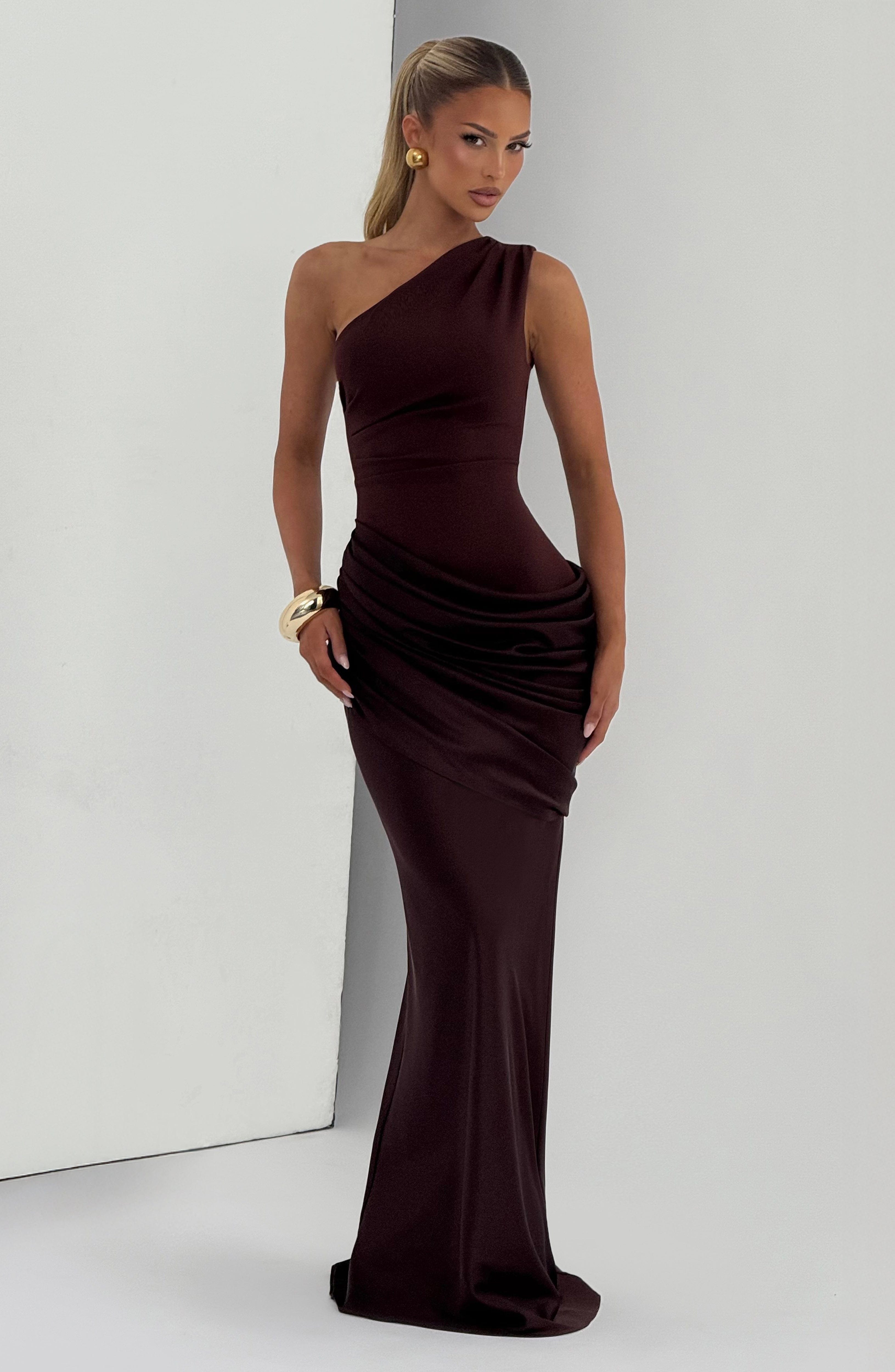 Melivya™ Malina Long Dress – Plum Brown