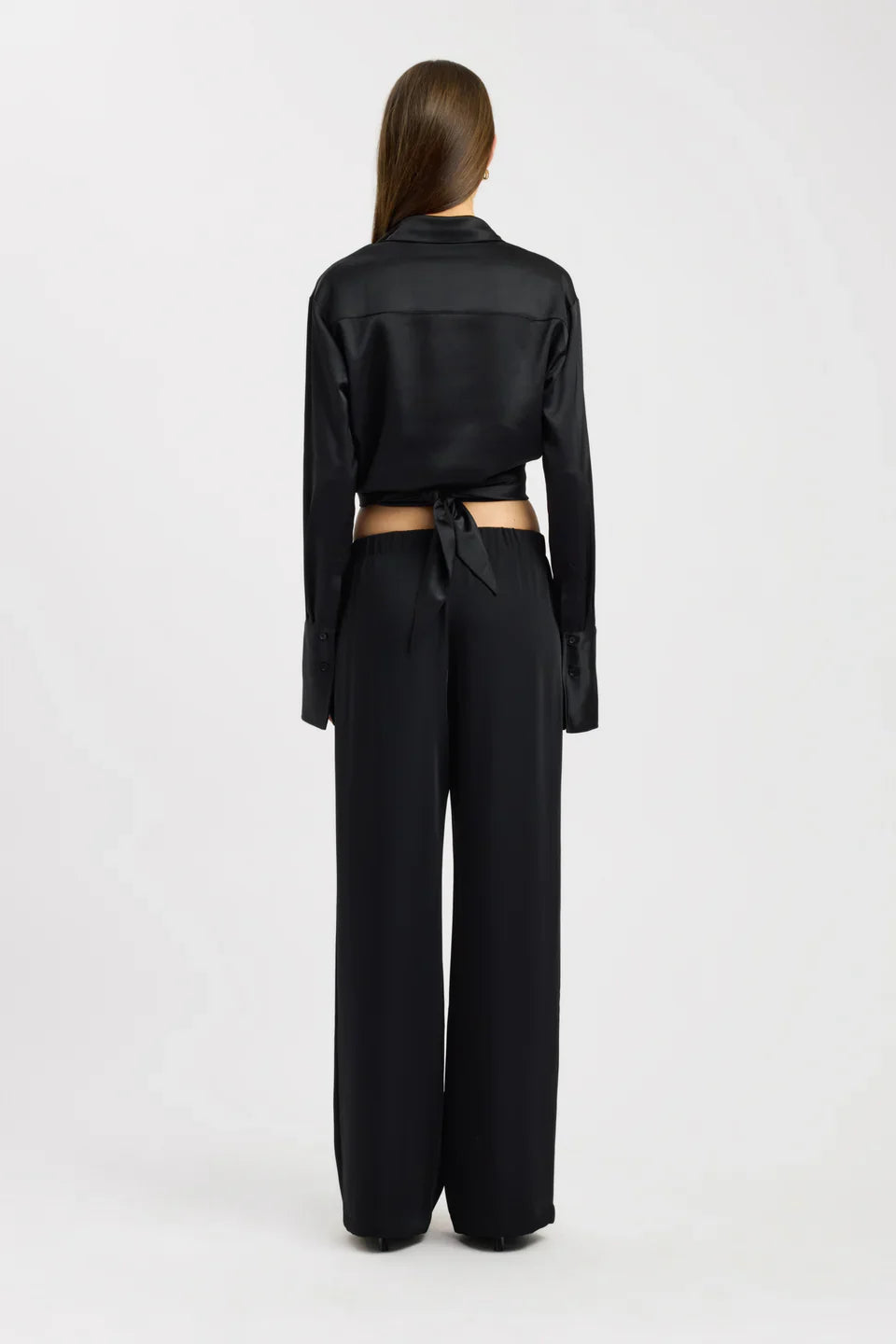Melivya™ Noir Tie-Waist Satin Blouse