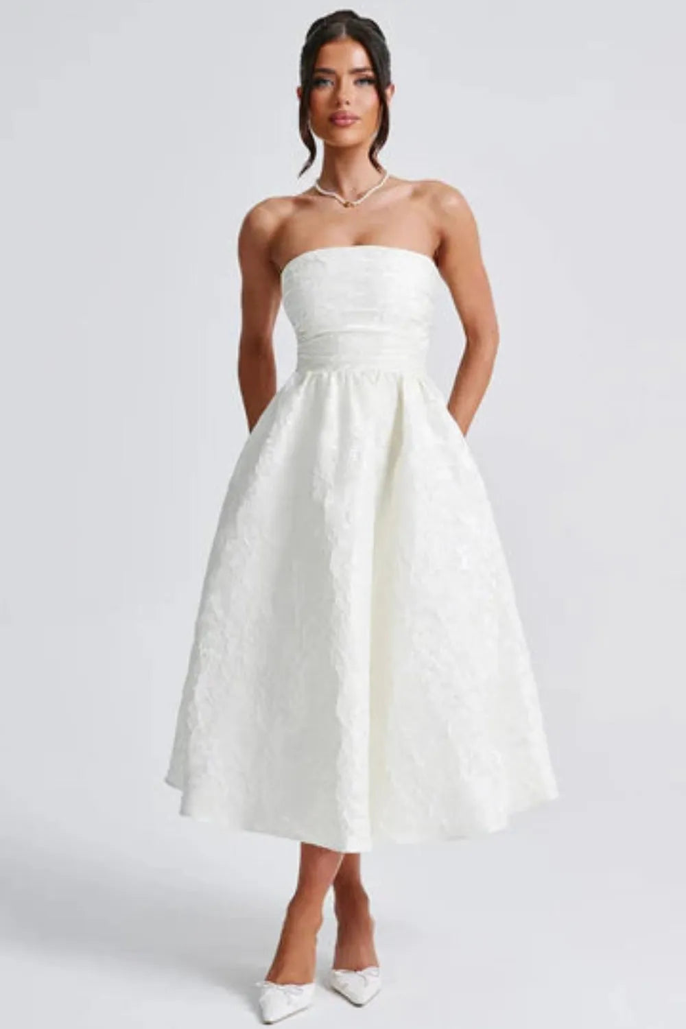 Melivya™ Paula - Strapless Jacquard Midi Dress