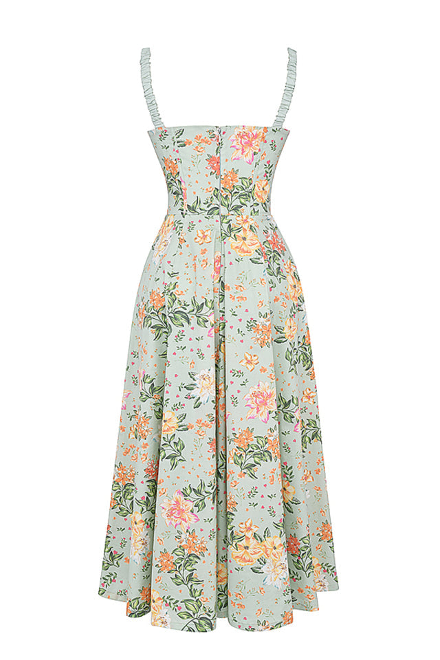 Melivya™ SABRINA LIGHT JADE PRINT BUSTIER SUNDRESS