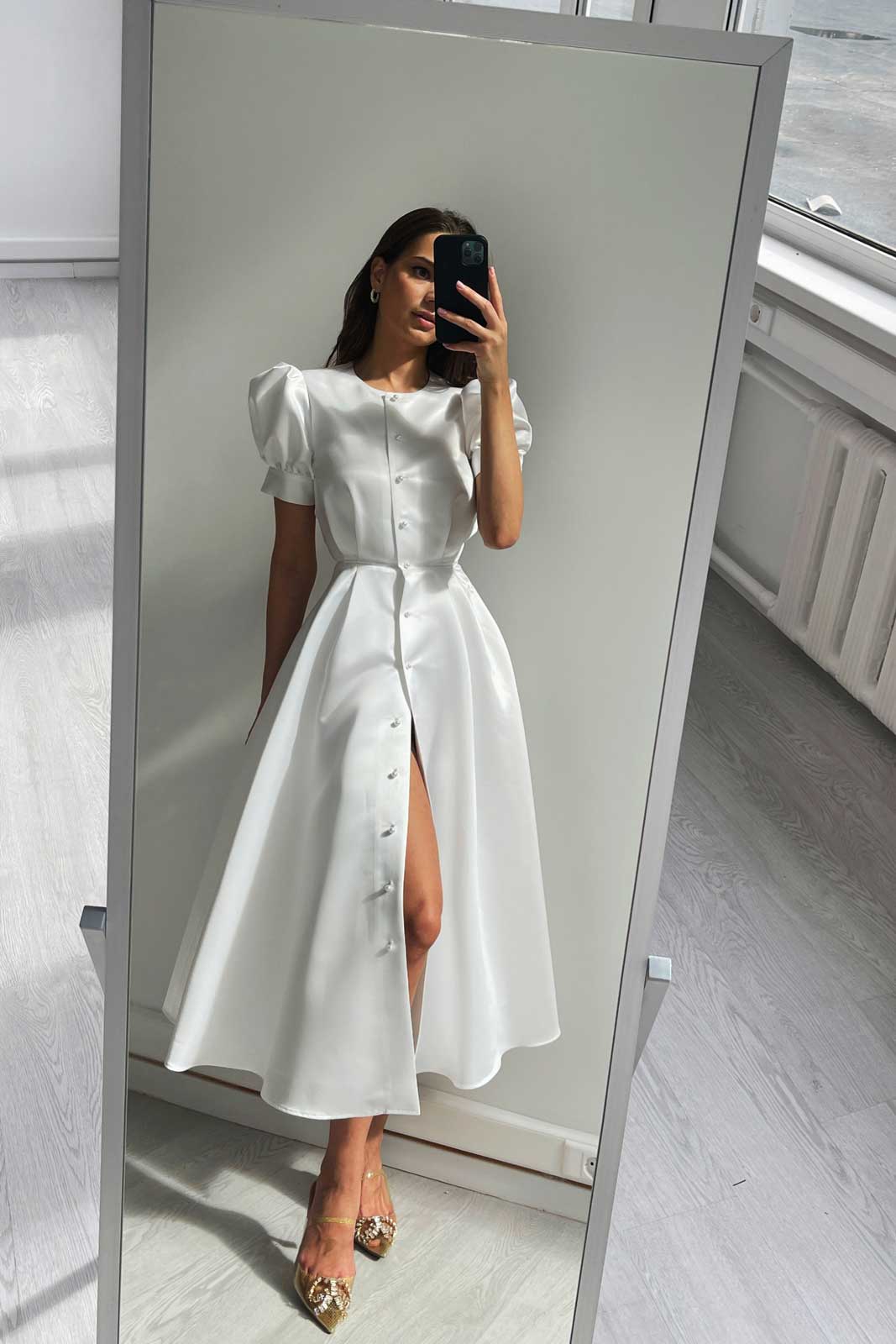 Melivya™ Button Front Midi Dress