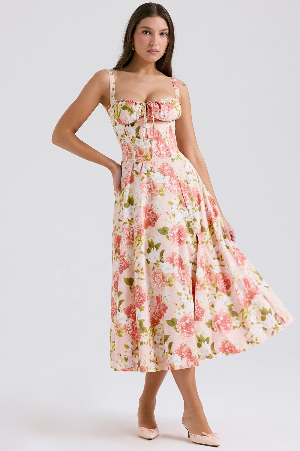 Melivya™ CARMEN PINK PEONY PRINT COTTON BUSTIER - Pink