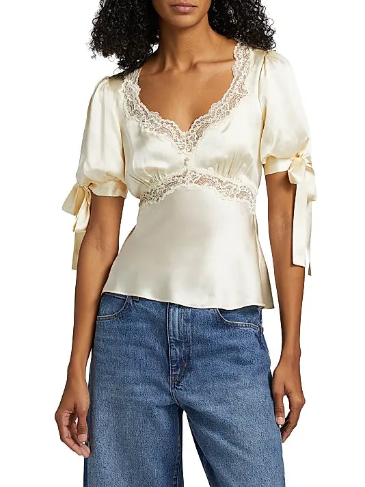 Melivya™ Champagne Lace Satin Top