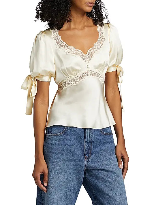 Melivya™ Champagne Lace Satin Top