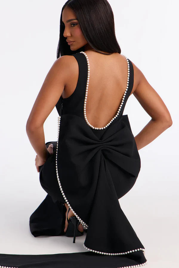 Melivya™ Black Pearl Bow Open-Back
