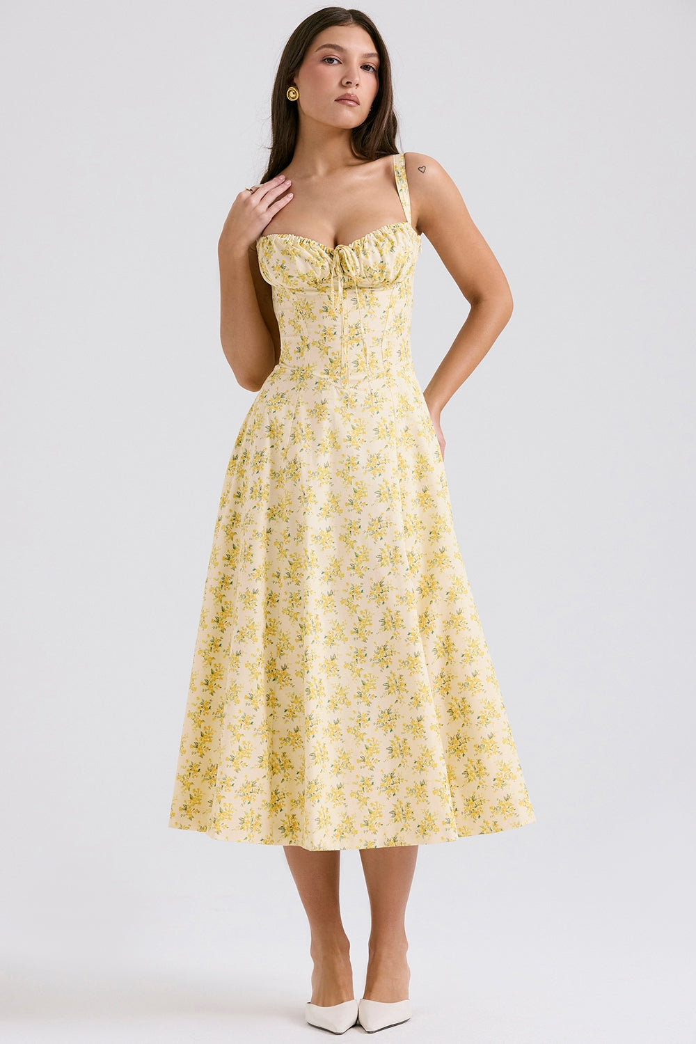 Melivya™ CARMEN BUTTERCUP VINTAGE FLORAL PRINT COTTON BUSTIER SUNDRESS