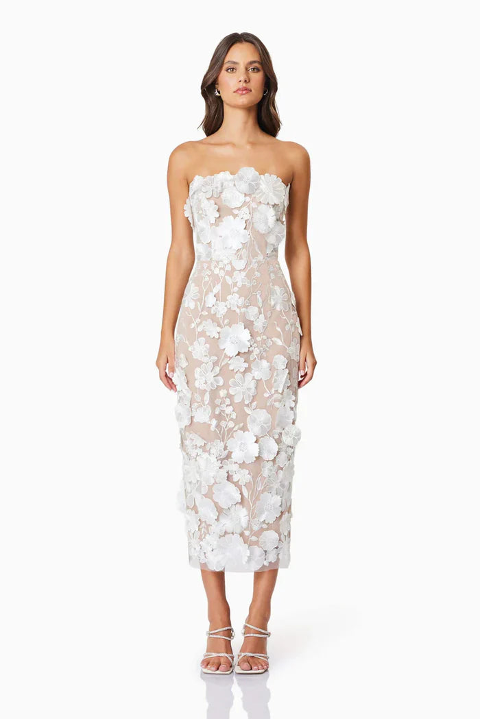 Melivya™ Ivory Garden Lace Midi Dress