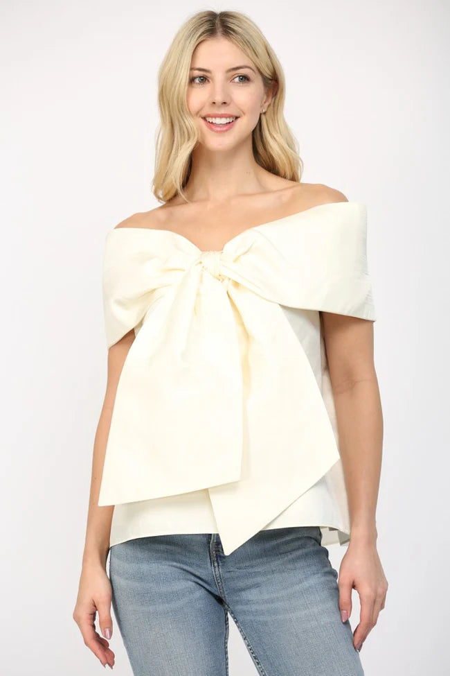 Melivya™ Ivory Sweetheart Bow Off-Shoulder Top