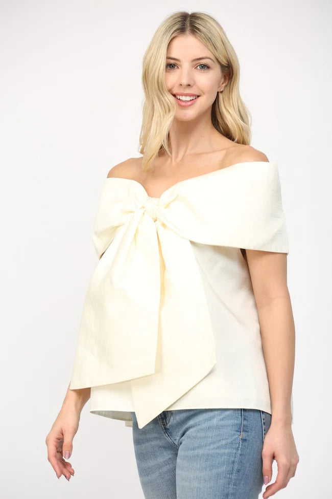 Melivya™ Ivory Sweetheart Bow Off-Shoulder Top