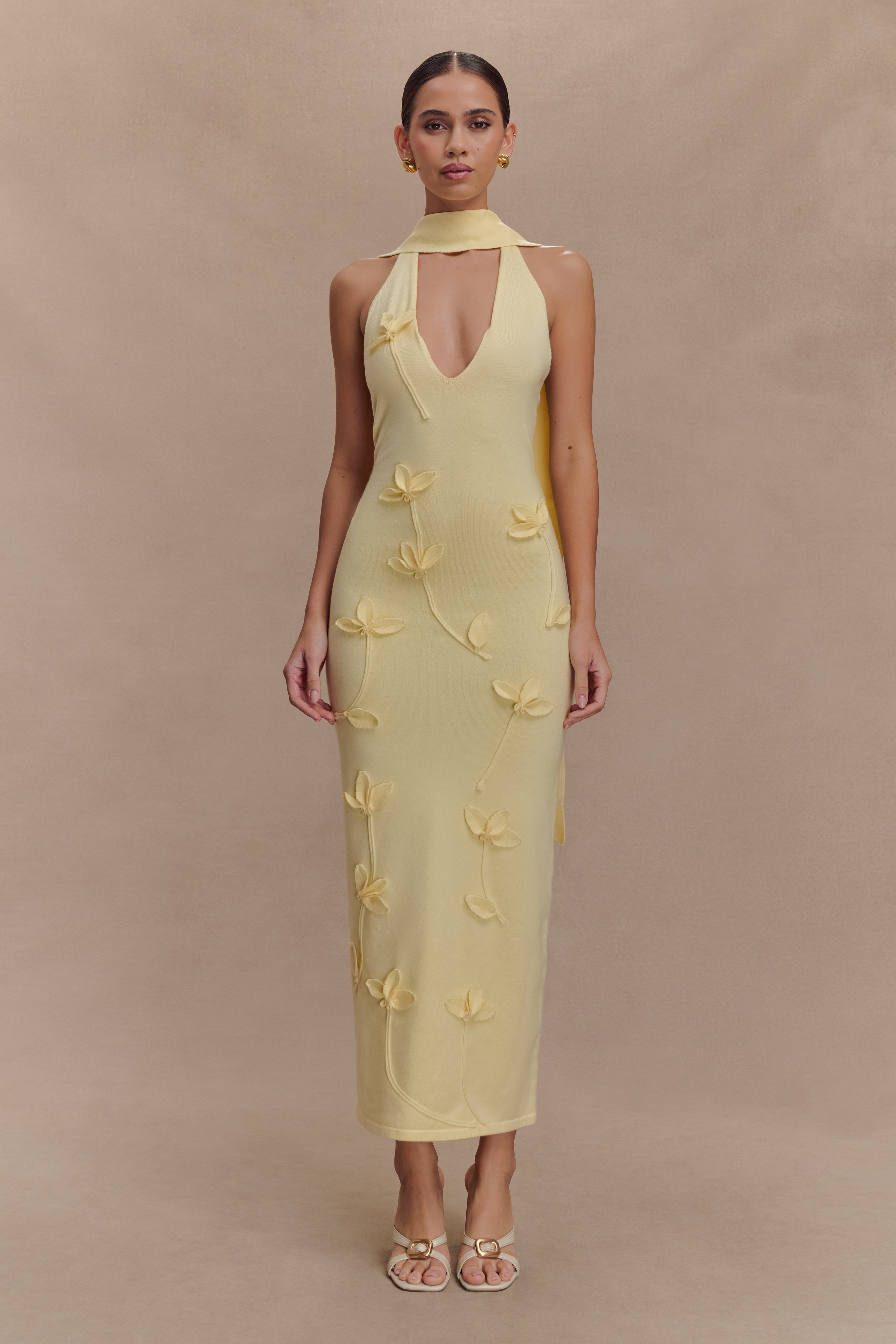 Melivya™ Floral Knit Midi Dress