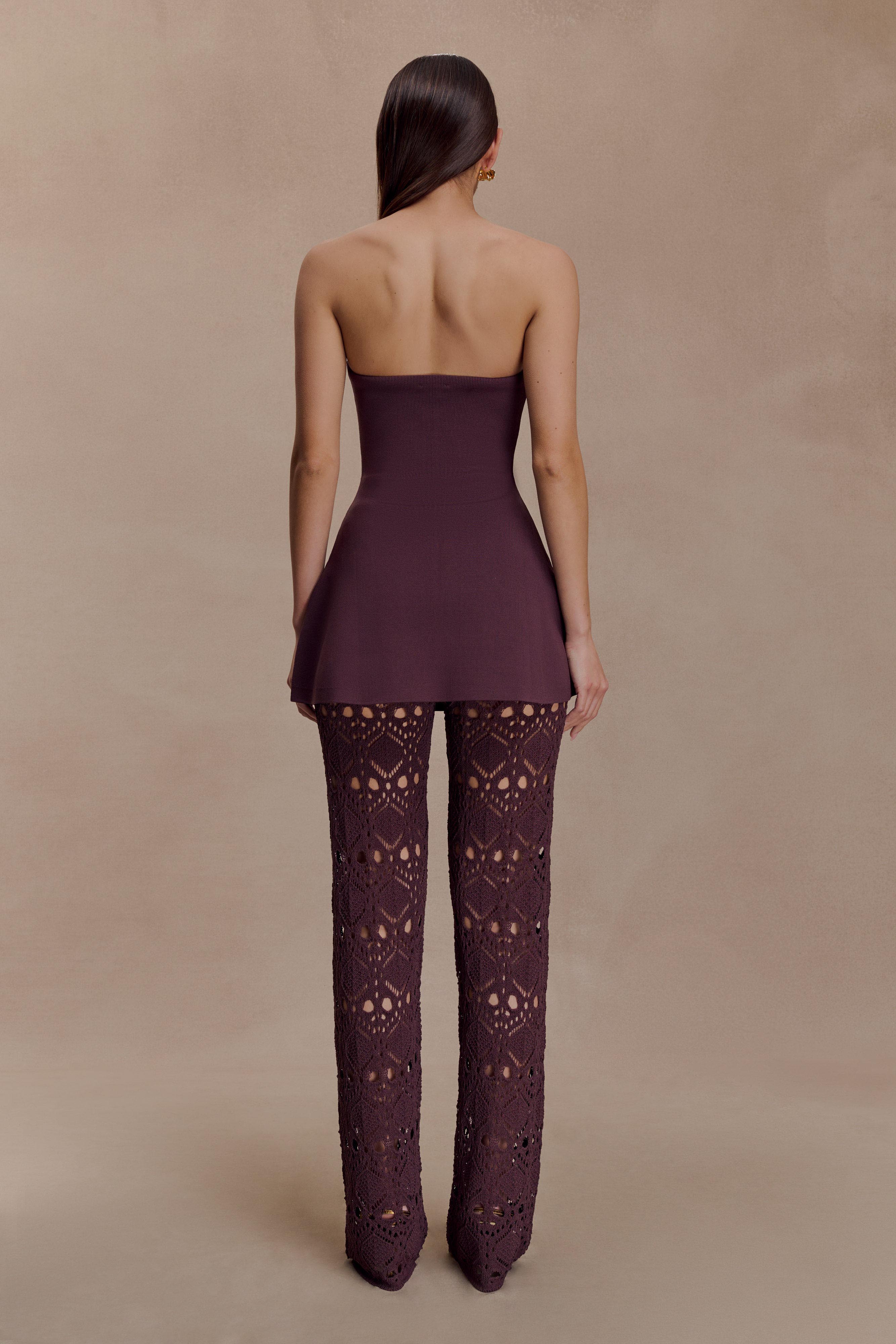 Melivya™ Burgundy Knit Strapless Peplum Top