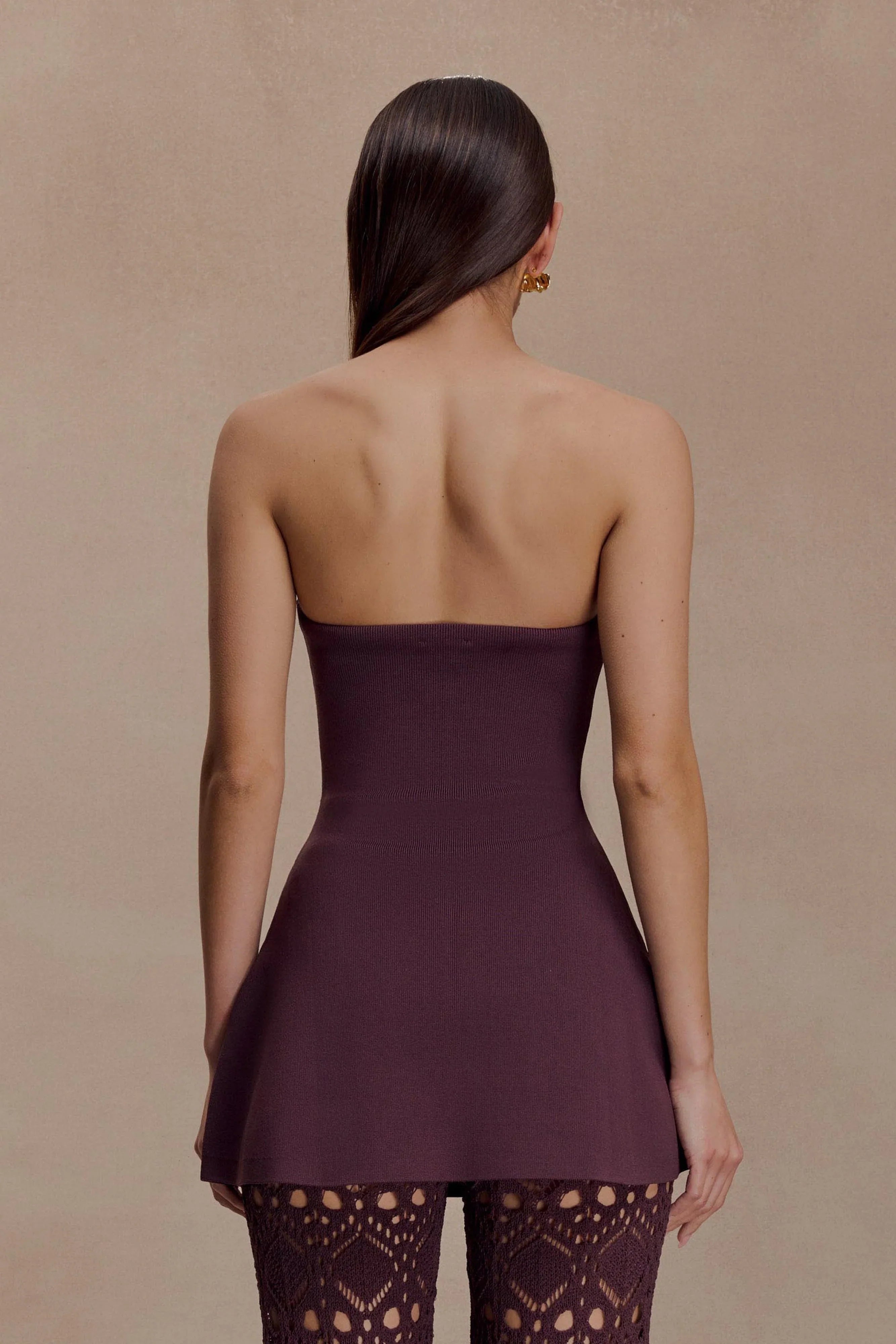 Melivya™ Burgundy Knit Strapless Peplum Top