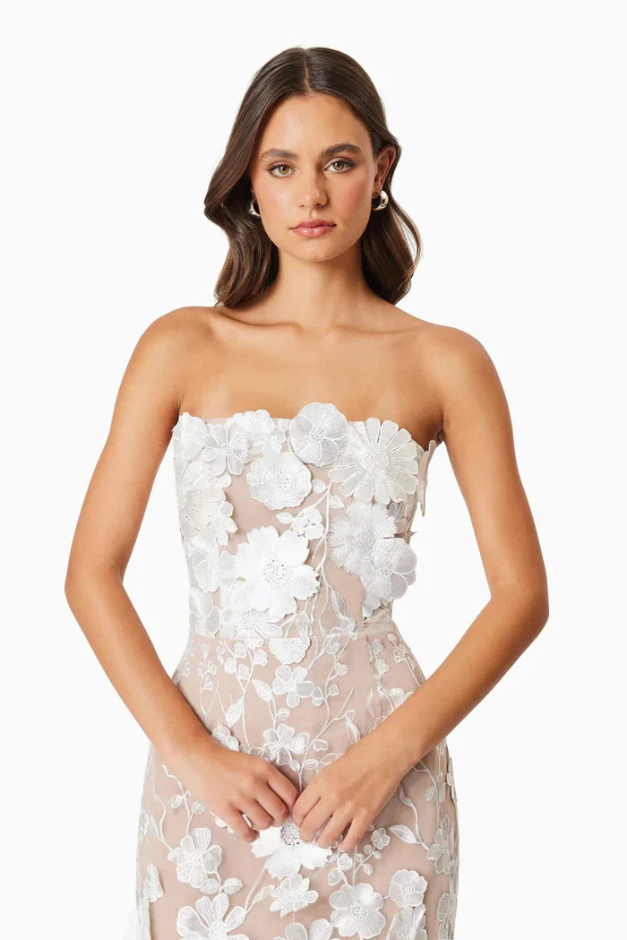 Melivya™ Ivory Garden Lace Midi Dress
