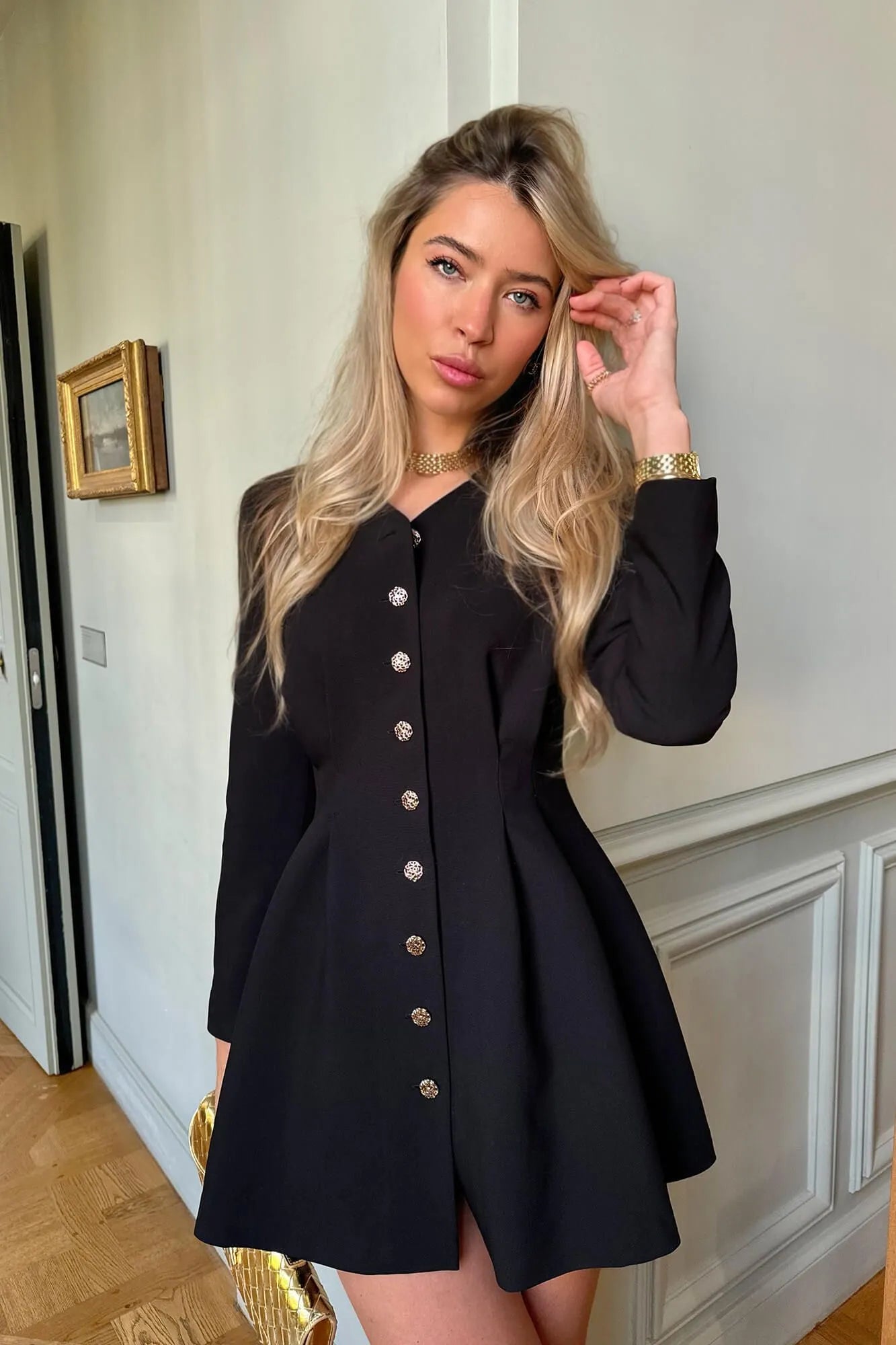 Melivya™ Long Sleeve Button Front Mini Dress