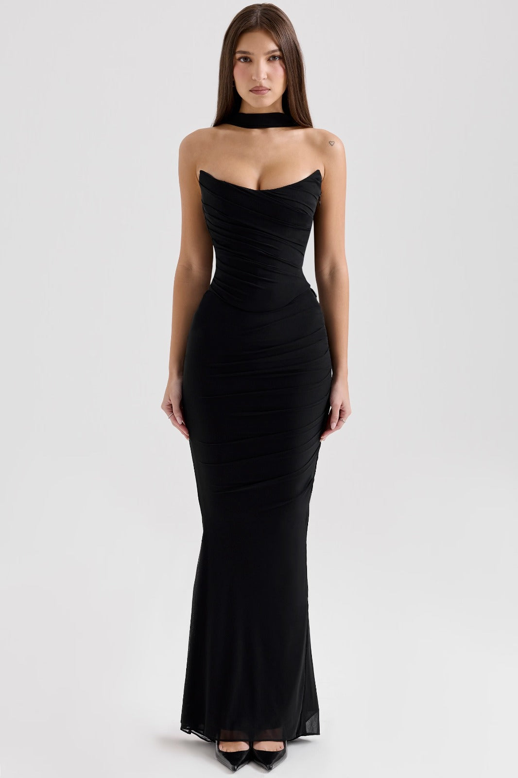 Melivya™ Cassidy black mesh maxi skirt with fluted hem - Black