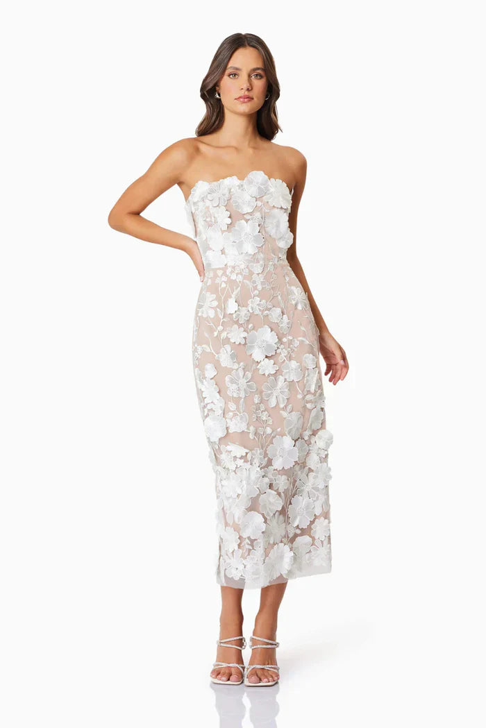 Melivya™ Ivory Garden Lace Midi Dress