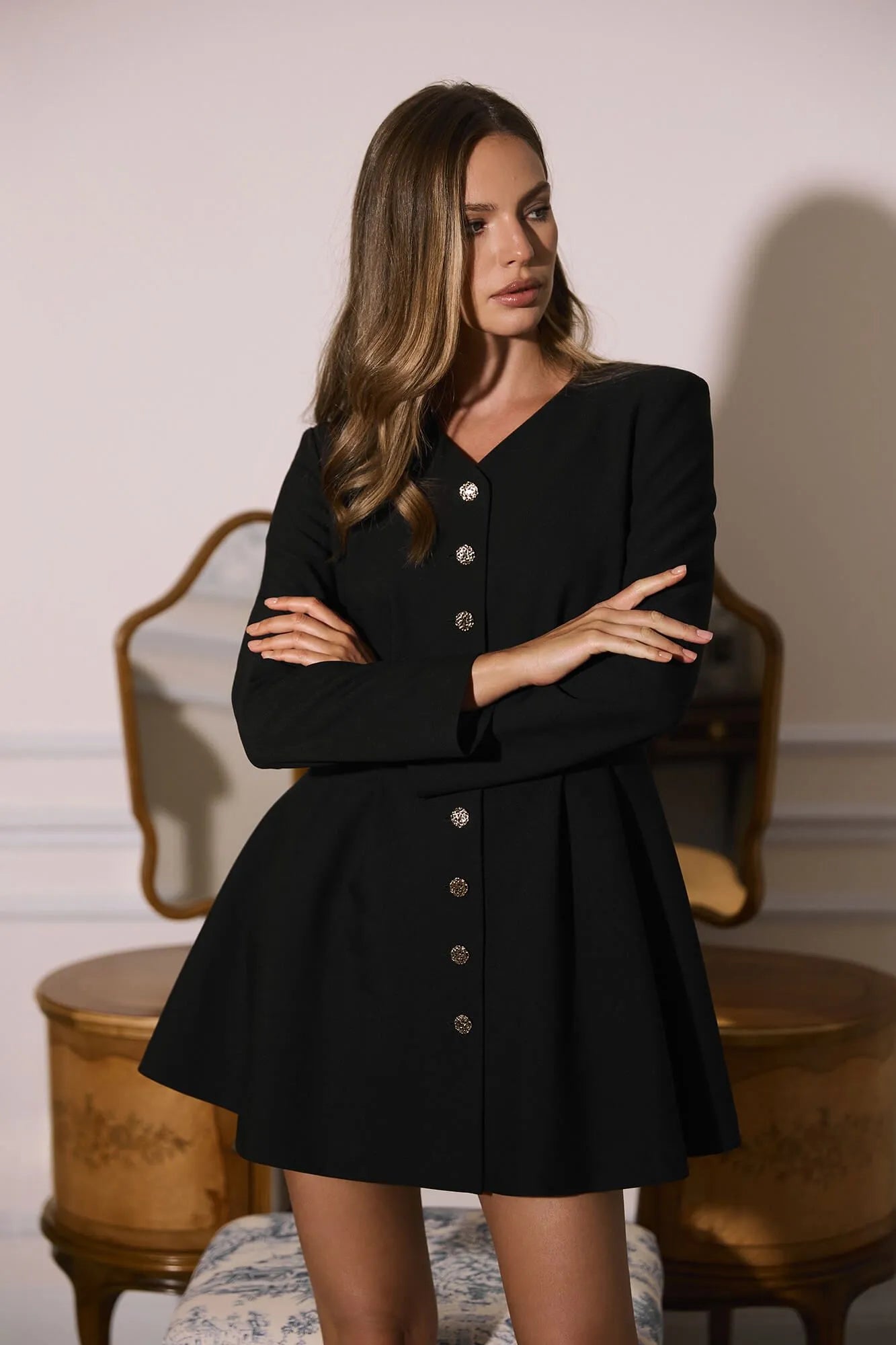 Melivya™ Long Sleeve Button Front Mini Dress