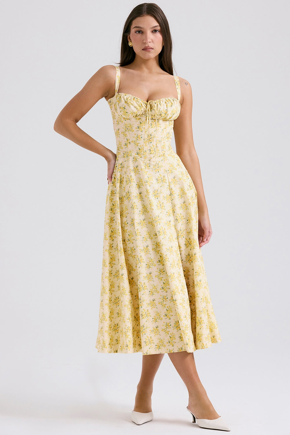 Melivya™ CARMEN BUTTERCUP VINTAGE FLORAL PRINT COTTON BUSTIER SUNDRESS