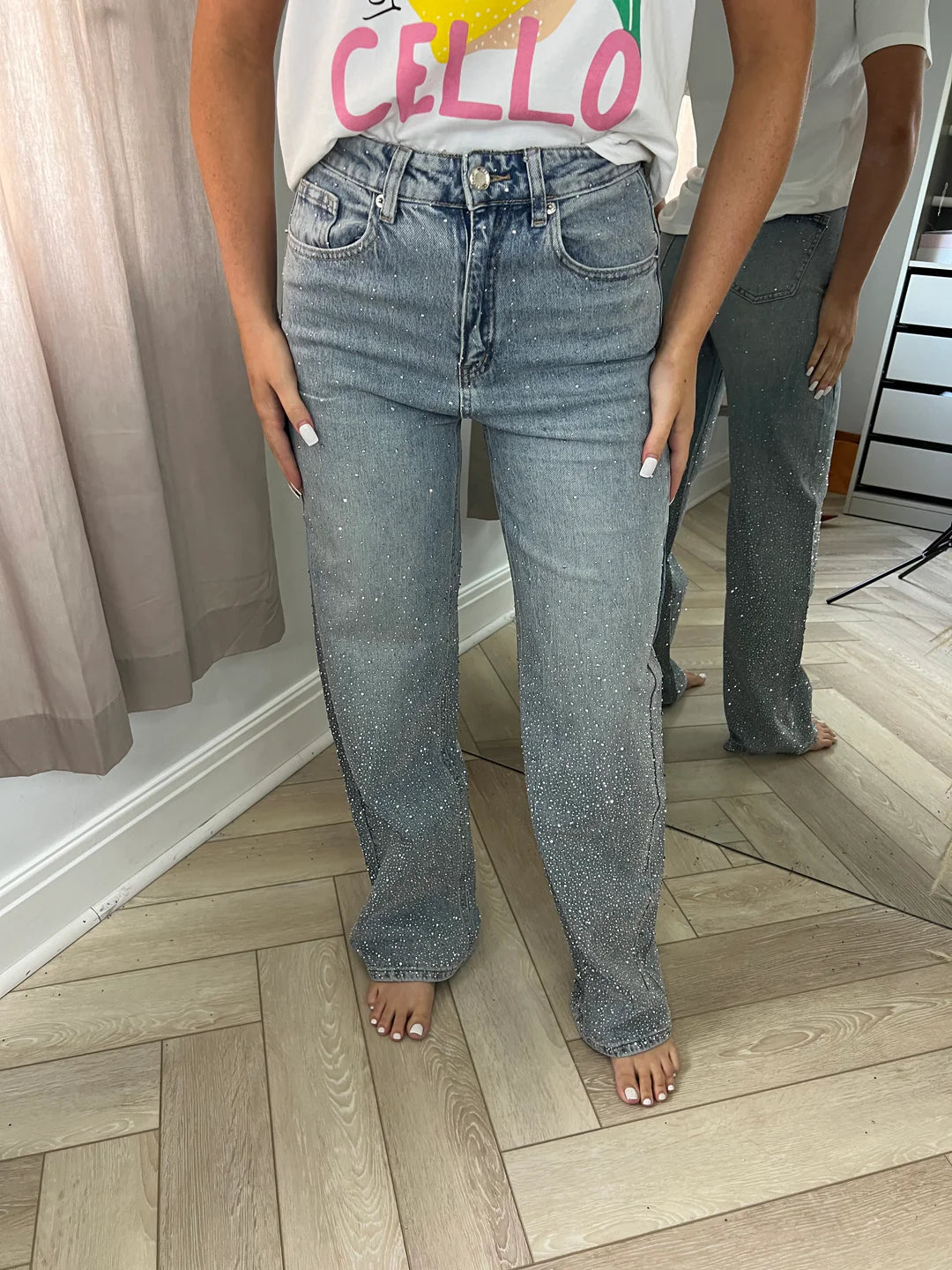 Melivya™ Ombre Rhinestone Wide Leg Jeans