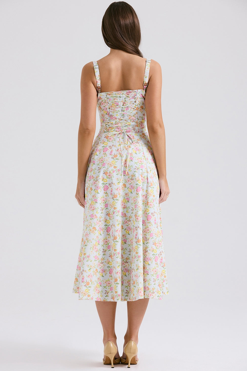 Melivya™ CARMEN PALE BLUE MEADOW PRINT COTTON BUSTIER SUNDRESS - White