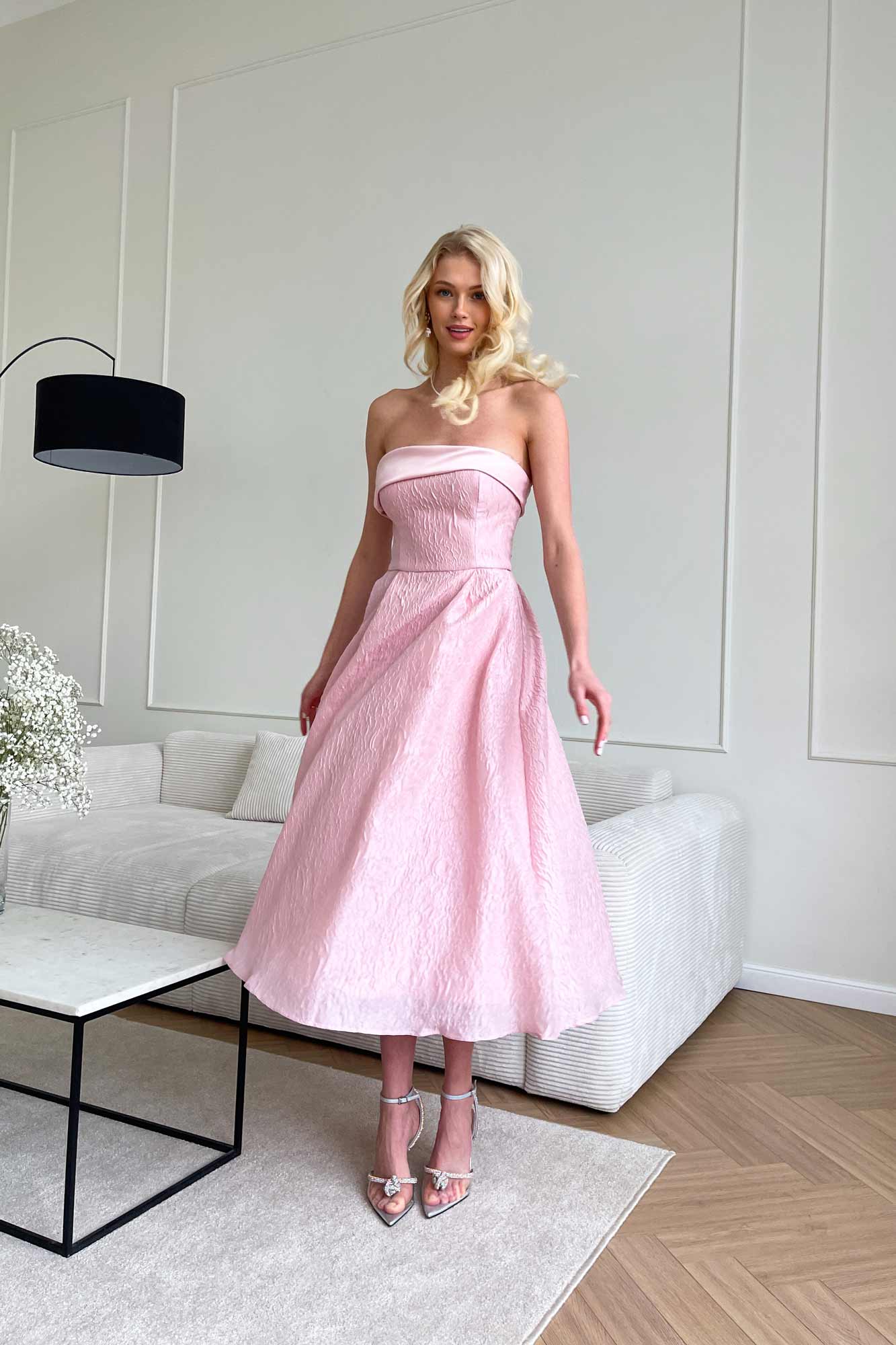 Melivya™ Jacquard Midi Dress with Satin Turn-up
