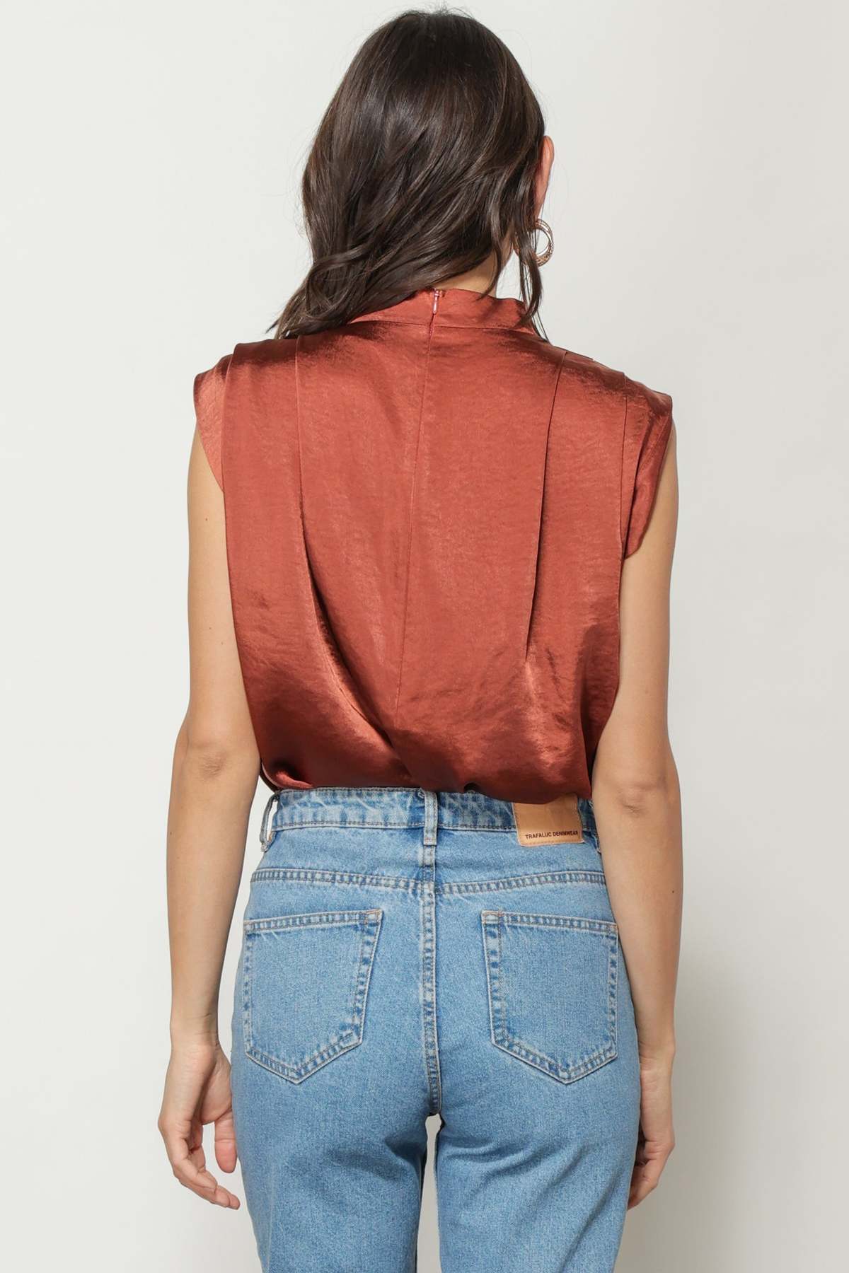 Melivya™ Mustard Satin Mock Neck Top
