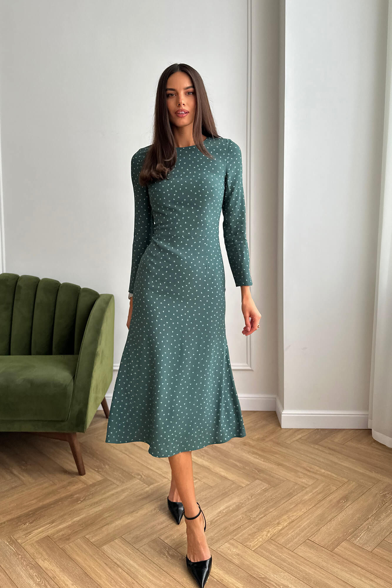Melivya™ Godet Silhouette Long Sleeve Midi Dress