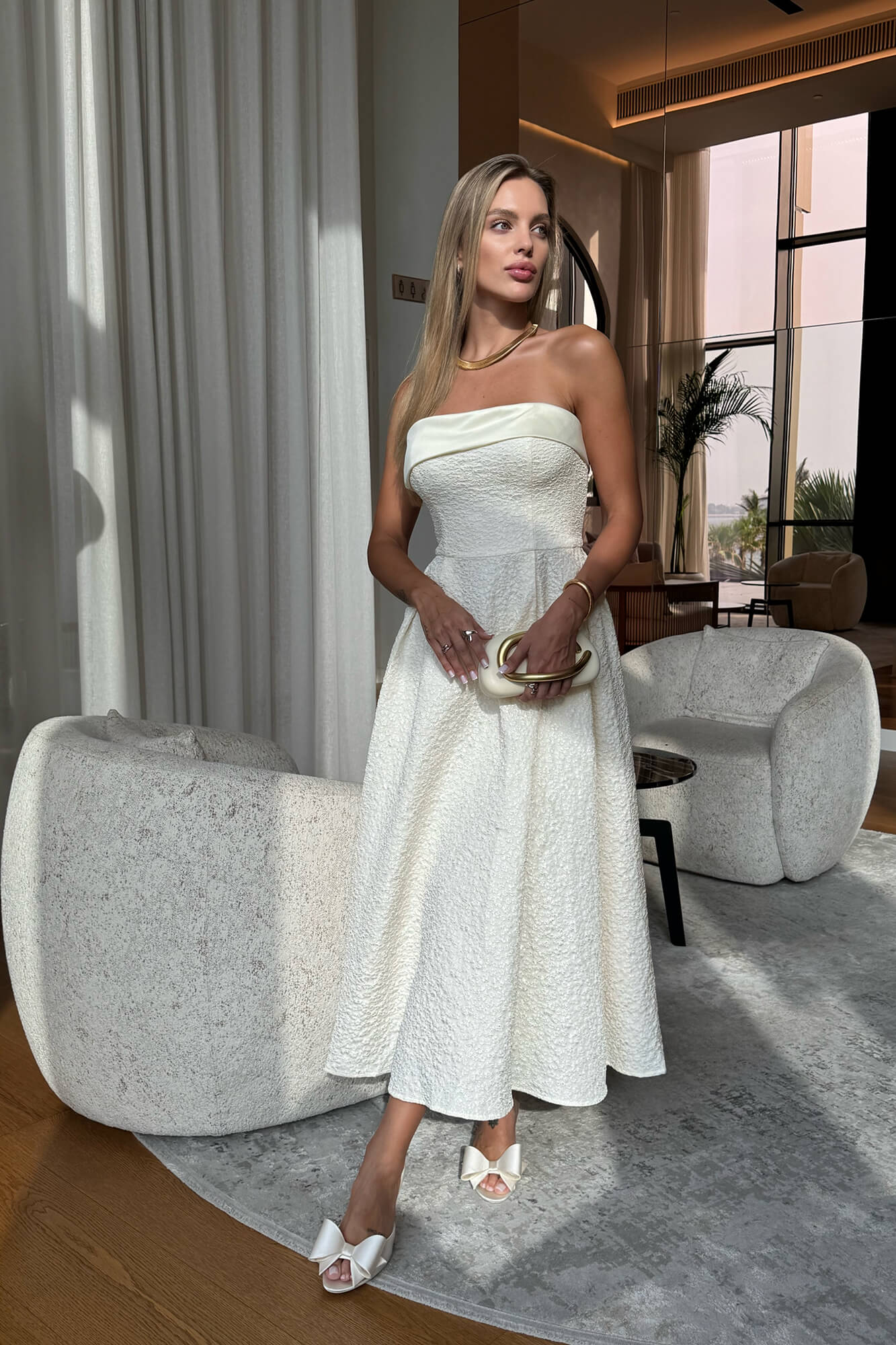 Melivya™ Jacquard Midi Dress with Satin Turn-up