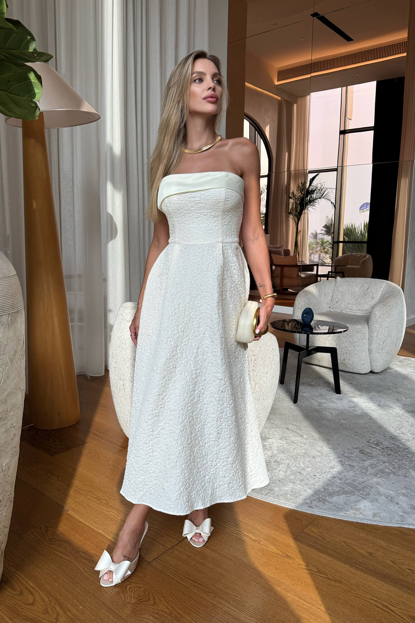 Melivya™ Jacquard Midi Dress with Satin Turn-up