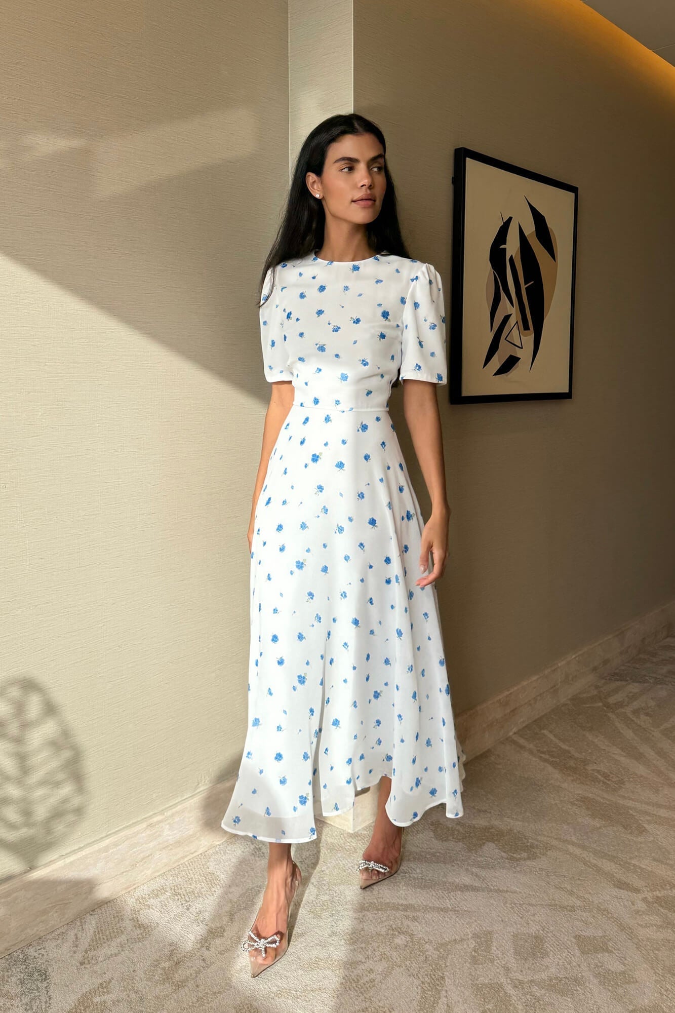 Melivya™ Short Sleeve Floral Midi Dress