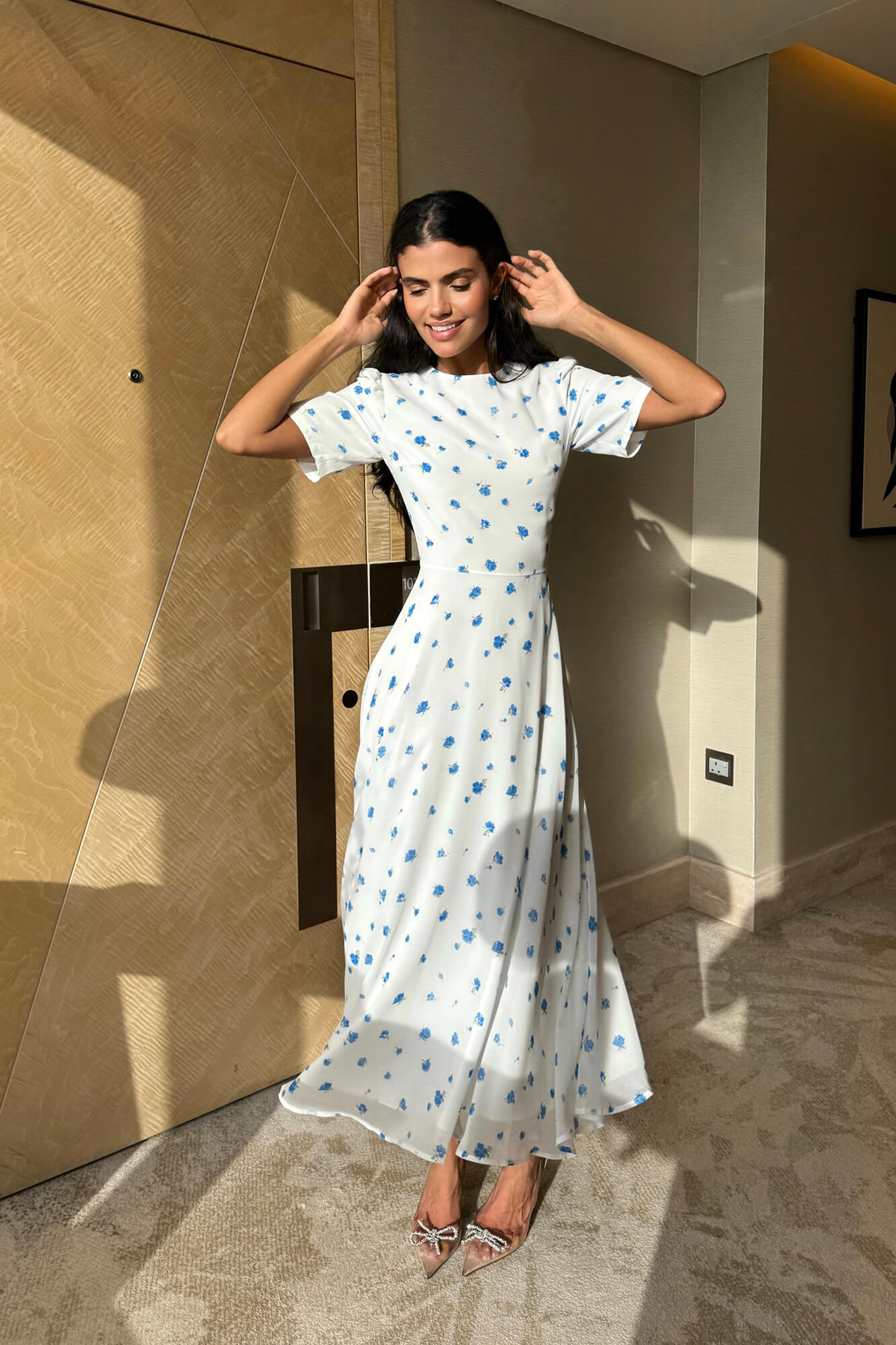 Melivya™ Short Sleeve Floral Midi Dress