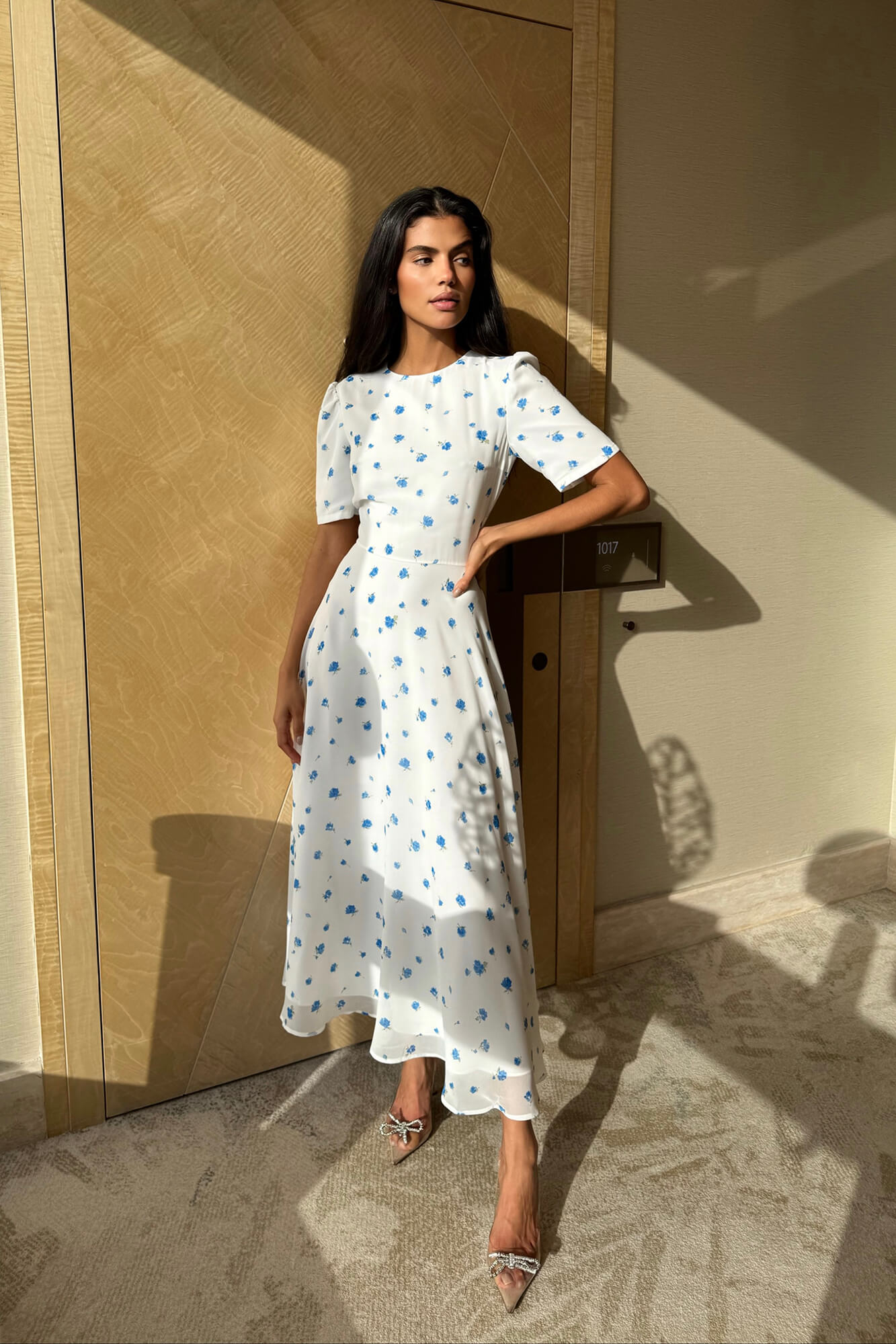 Melivya™ Short Sleeve Floral Midi Dress