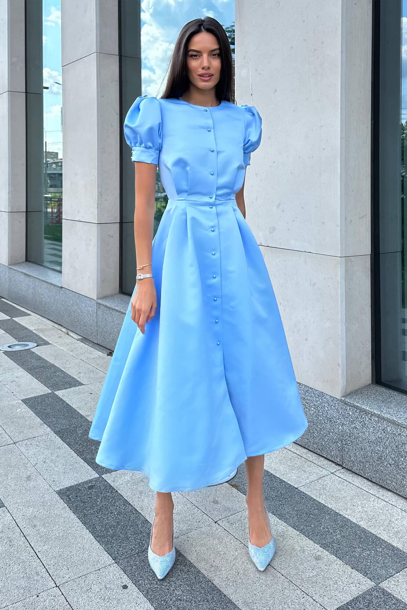 Melivya™ Button Front Midi Dress