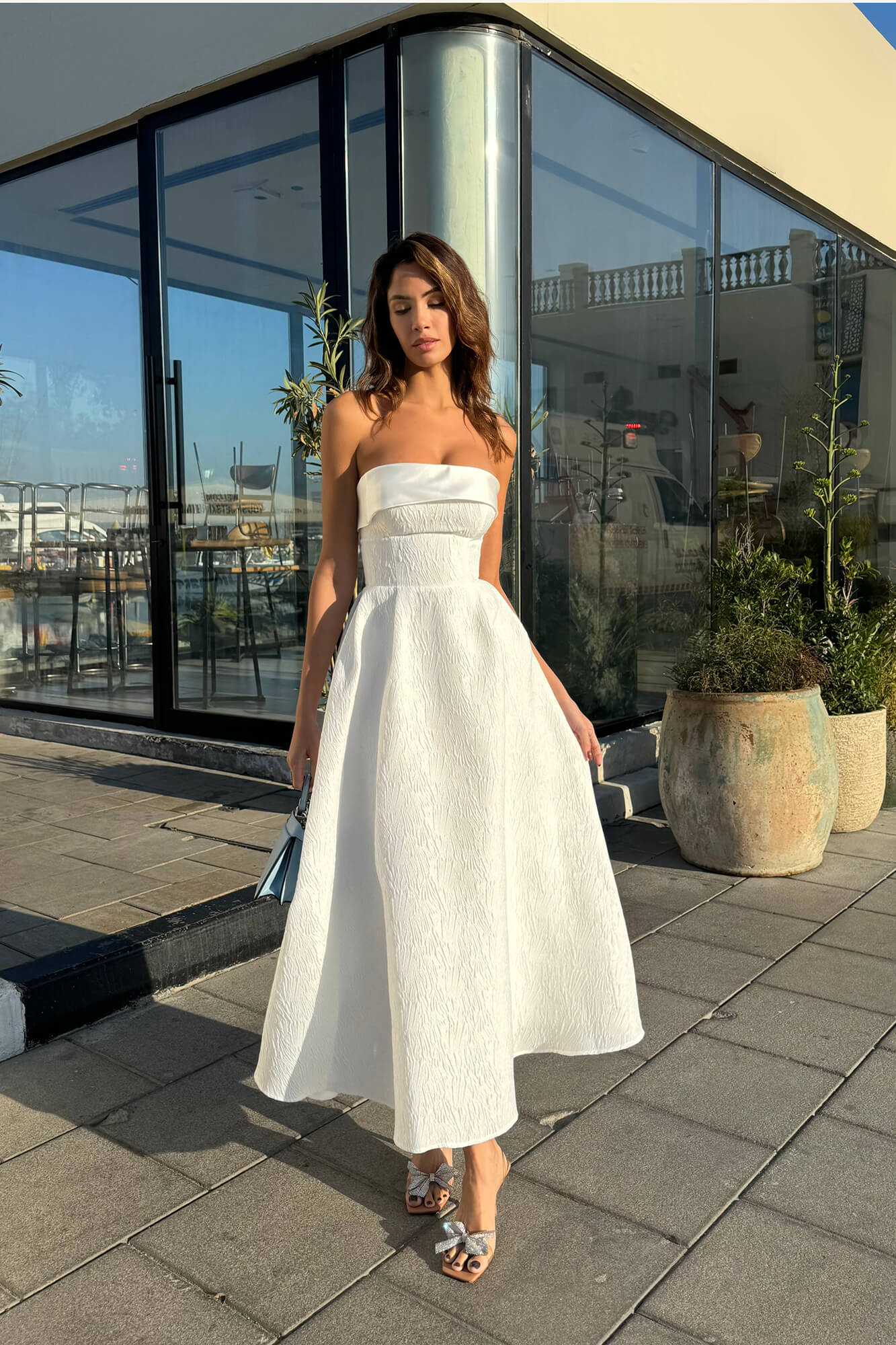 Melivya™ Jacquard Midi Dress with Satin Turn-up