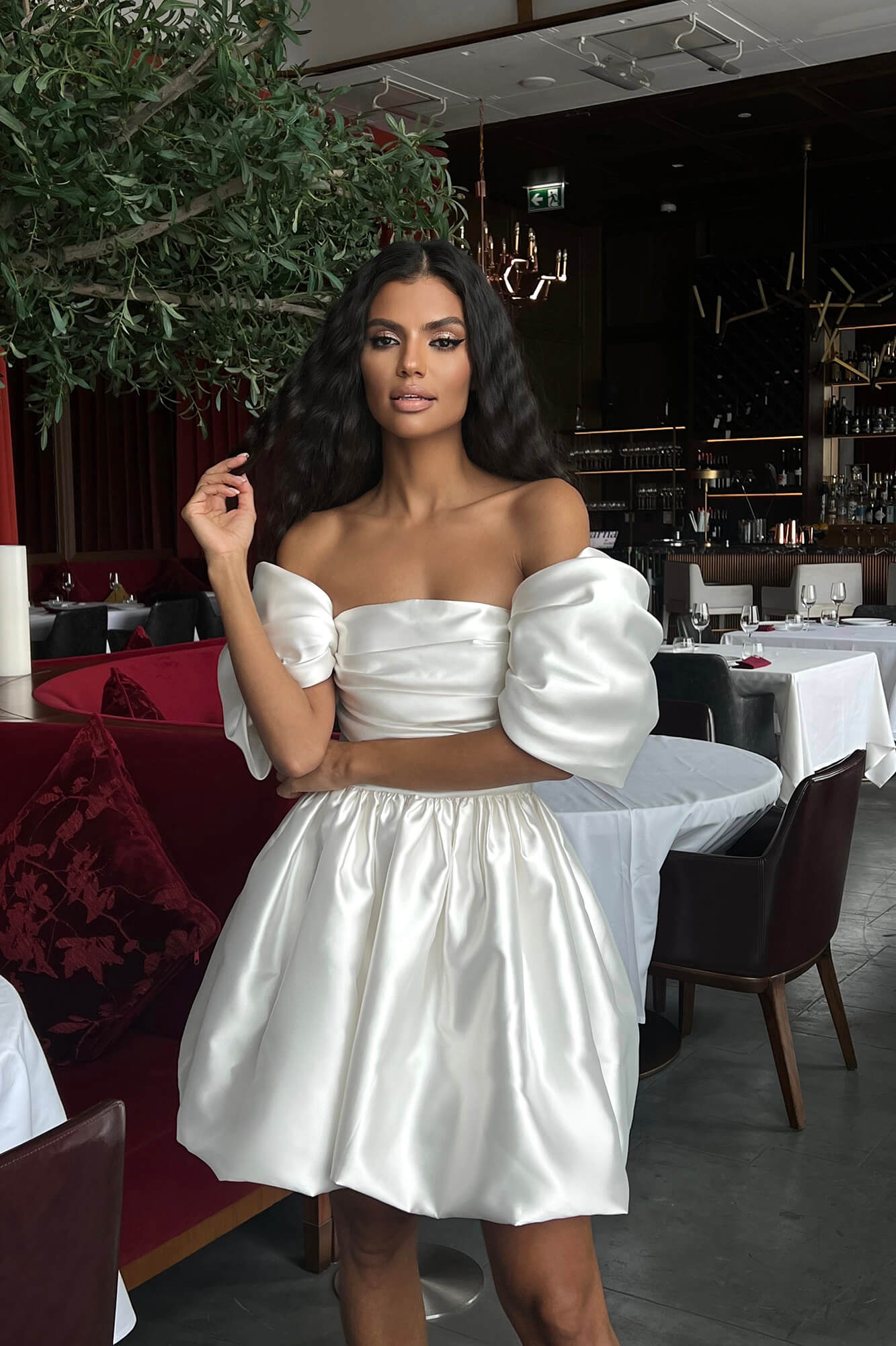 Melivya™ Draped Bodice Puffy Skirt Mini Dress