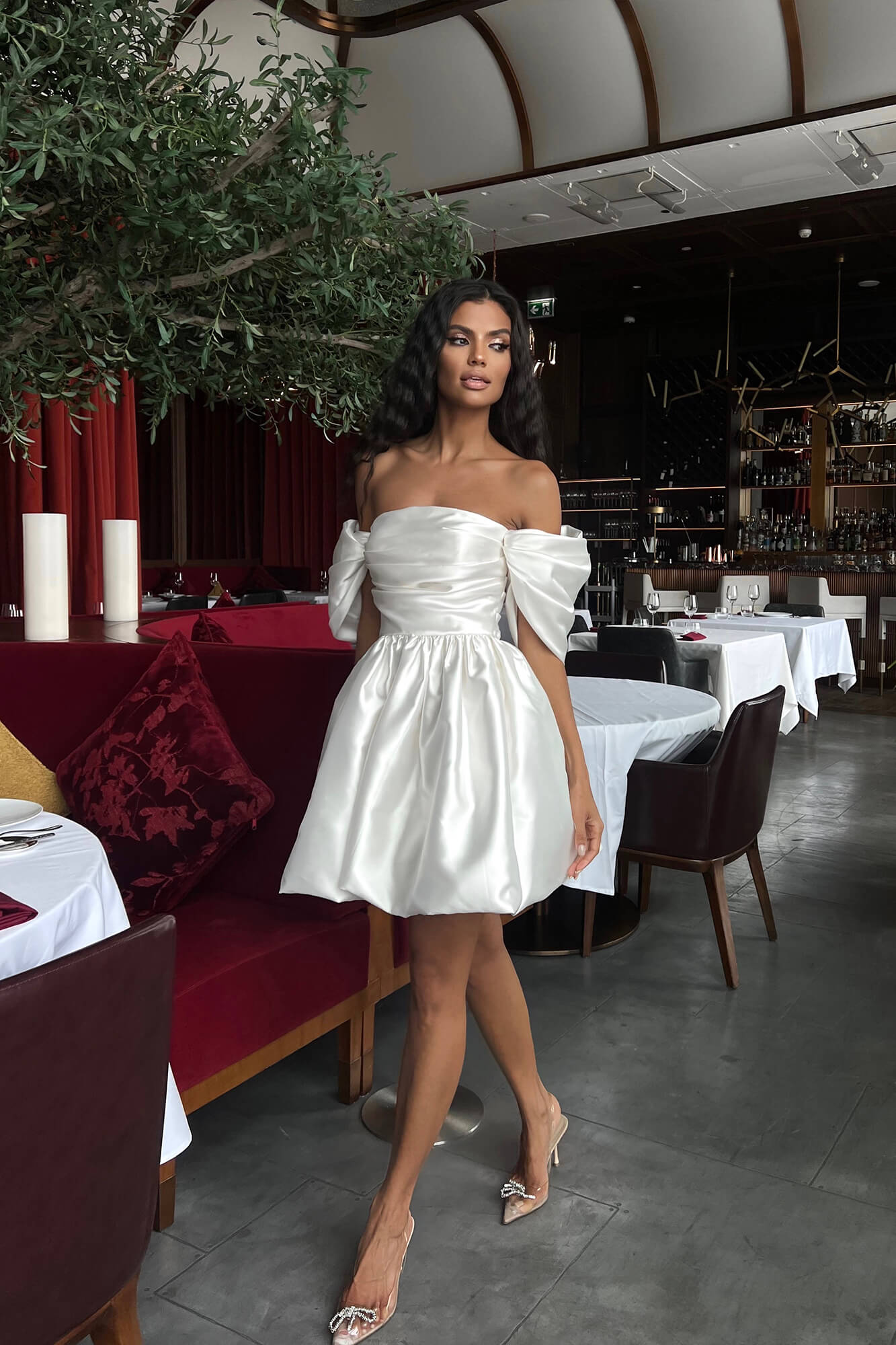 Melivya™ Draped Bodice Puffy Skirt Mini Dress