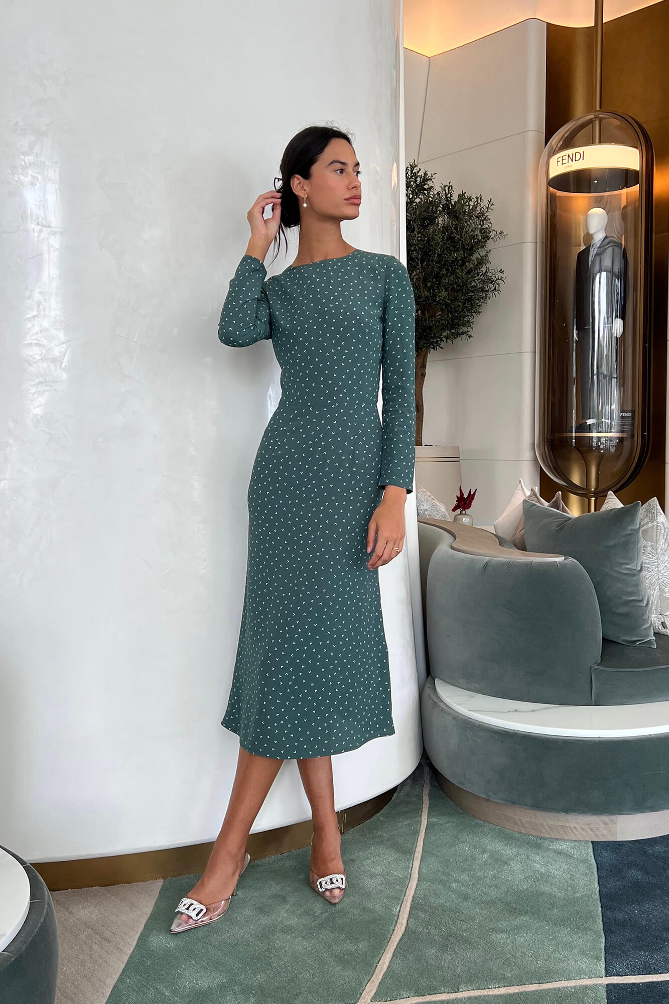 Melivya™ Godet Silhouette Long Sleeve Midi Dress