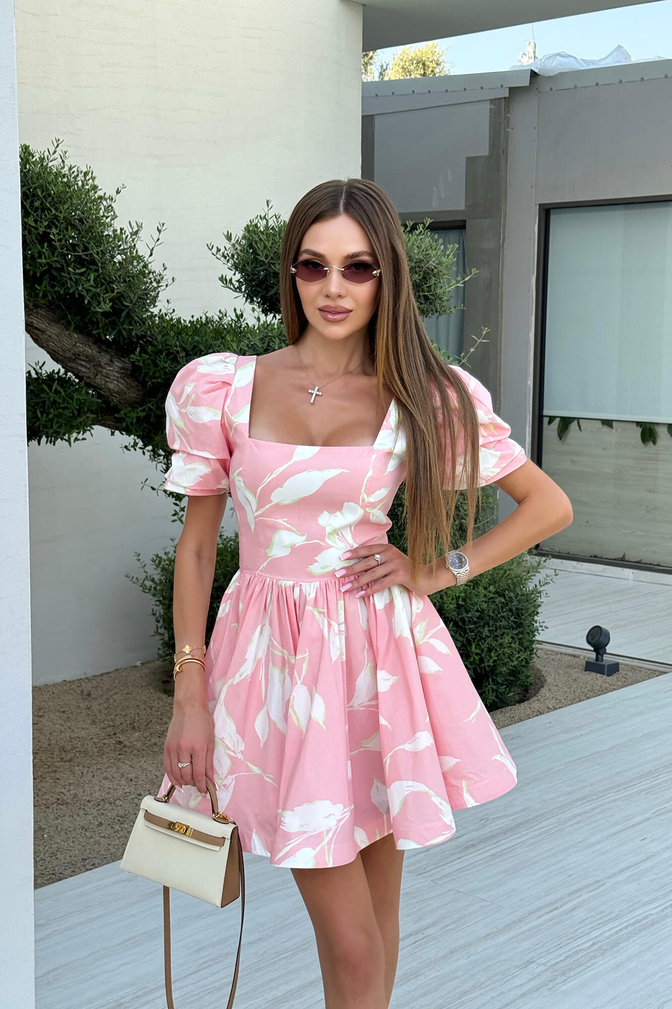 Melivya™ Square Neck Puff Sleeve Mini Dress