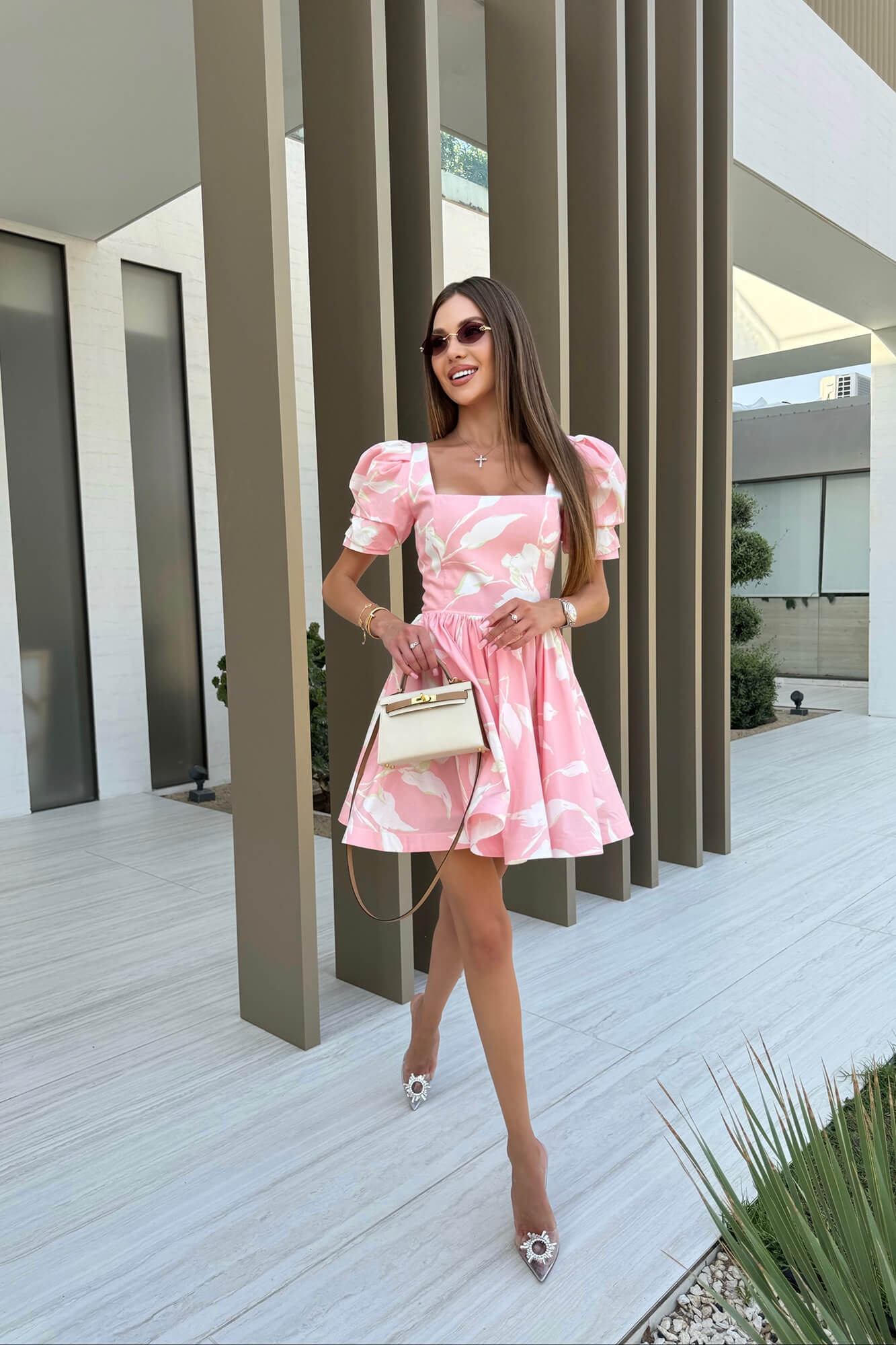 Melivya™ Square Neck Puff Sleeve Mini Dress