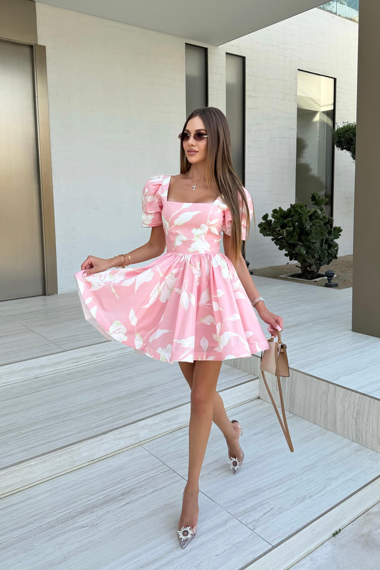 Melivya™ Square Neck Puff Sleeve Mini Dress