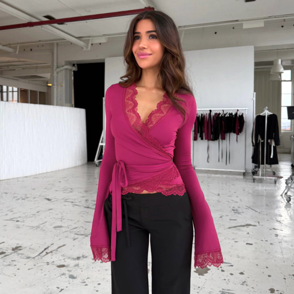 Melivya™ Rose Flame Lace Tie Top