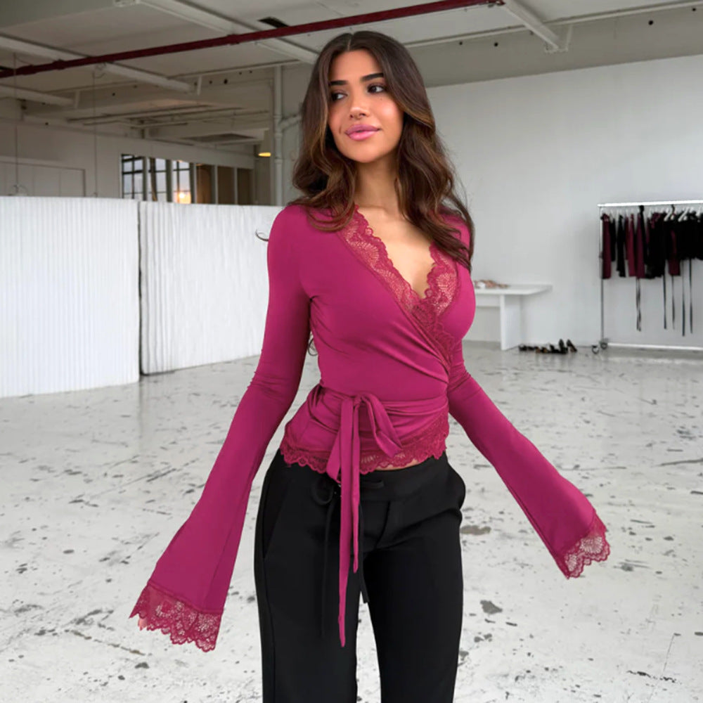 Melivya™ Rose Flame Lace Tie Top