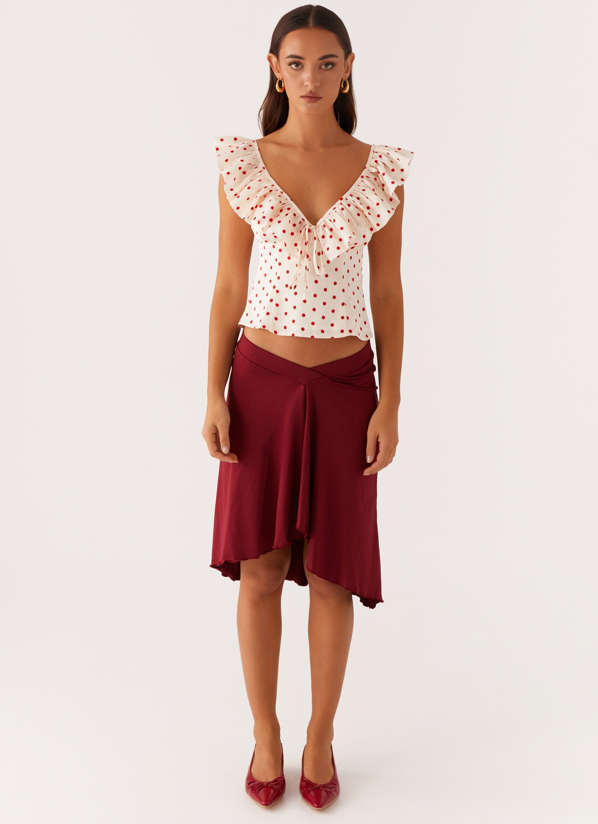 Melivya™ Regan Ruffle Top - Red Polka Dot