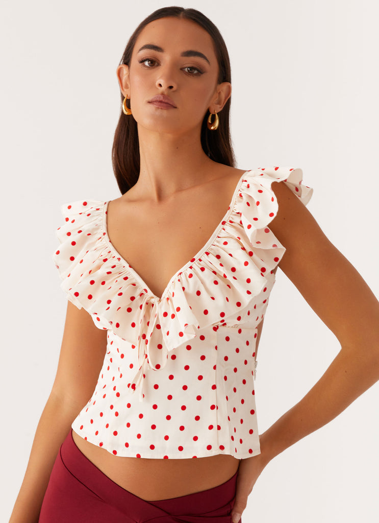 Melivya™ Regan Ruffle Top - Red Polka Dot